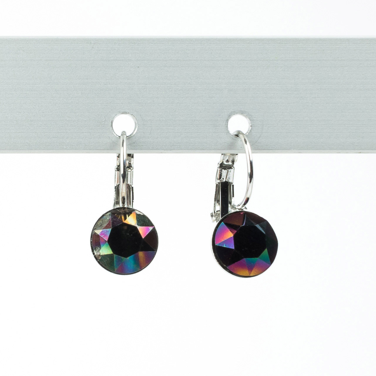 Ohrhänger Kristallglas, 8mm rund, crystal rainbow dark