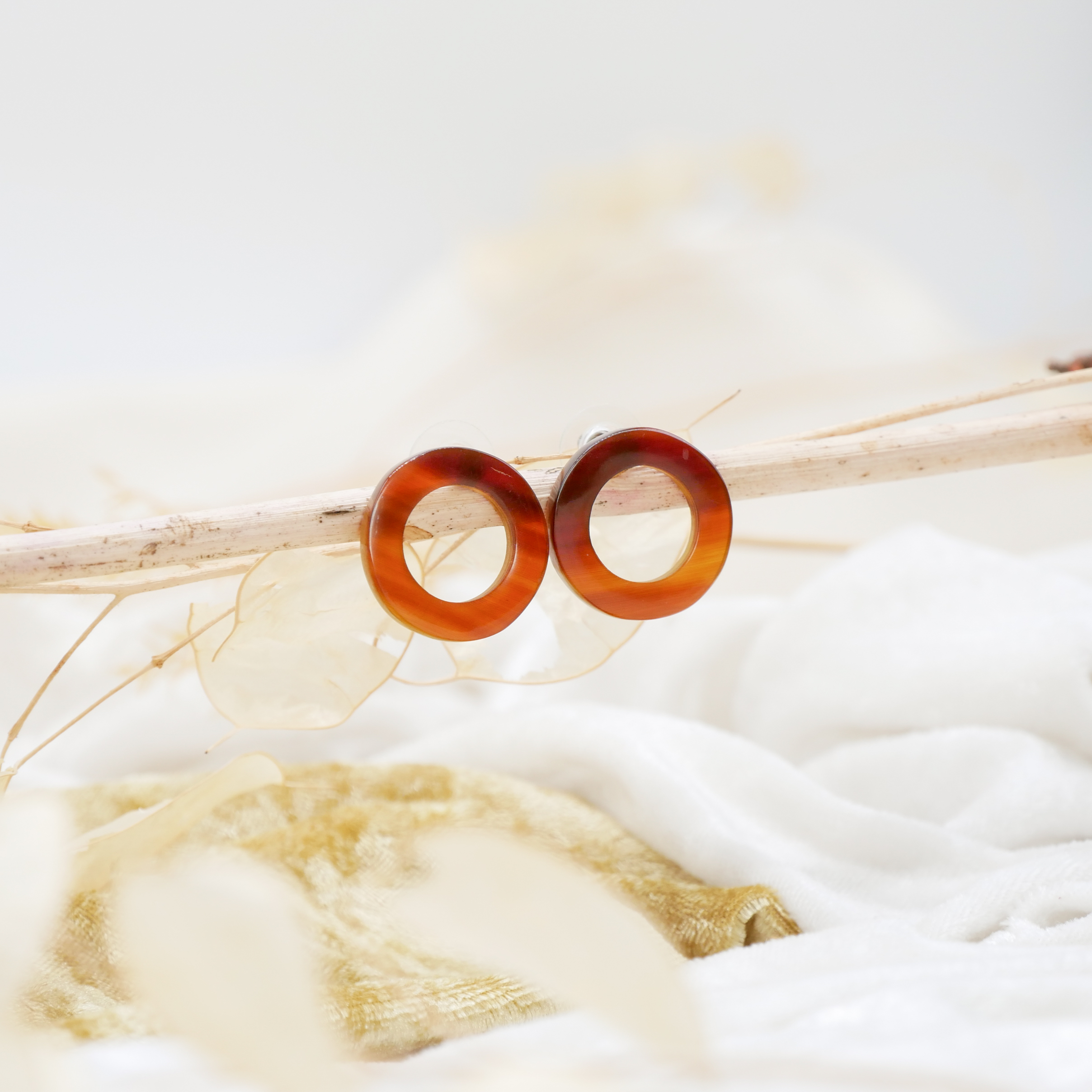 "Craft Art", ear stud "hoop", approx. 24mm, brown african horn