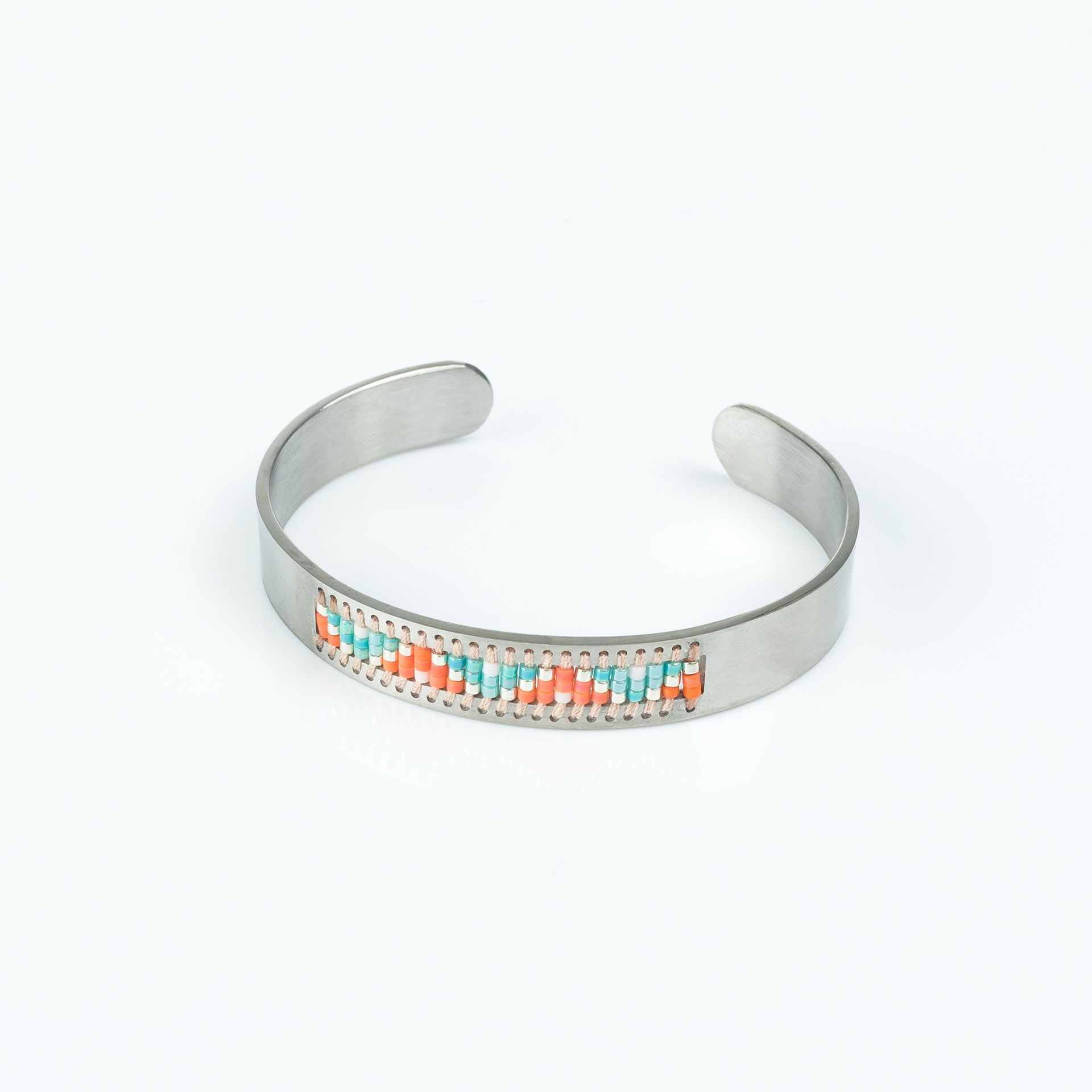 "Petite Beads" Armspange, Edelstahl mit japan. Rocaillesperlen, rot-blau