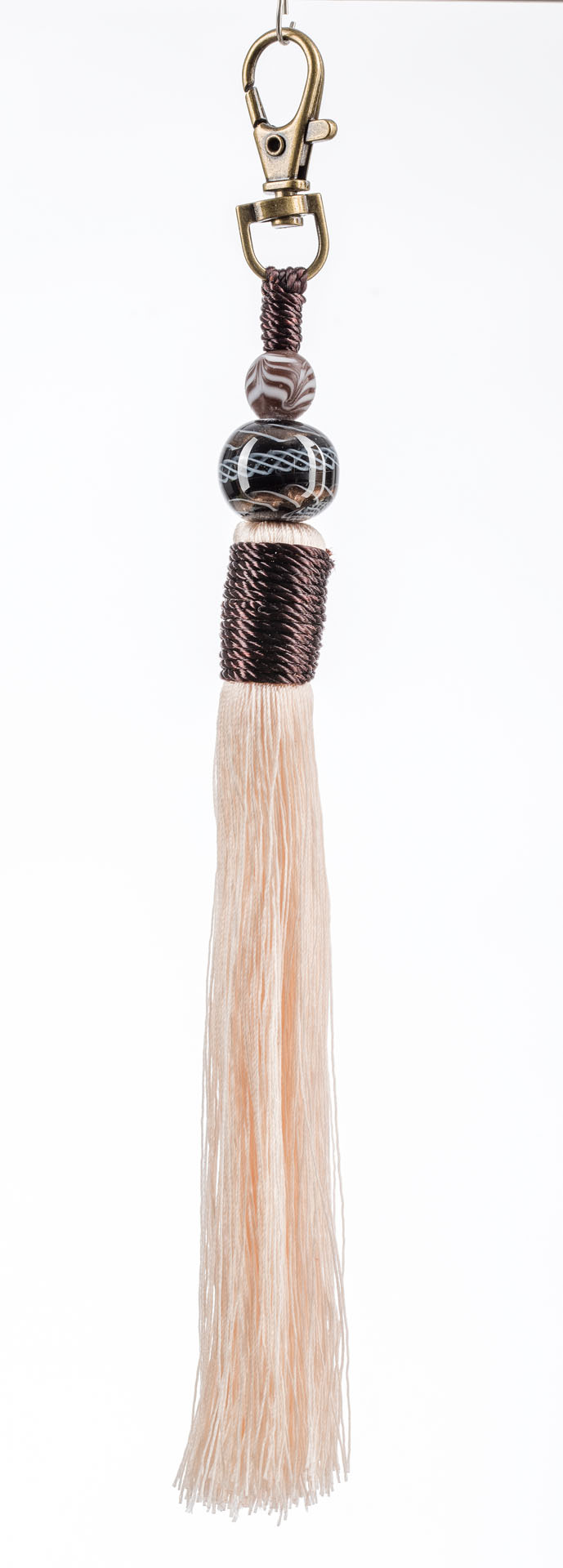 "Lucky Pendant" Pendant - brown colored with lamp glass bead - brown and tassel - light apricot