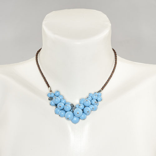 Kette "Traube", Leder, Glasperlen und Swarovski Elemente, perlenzian