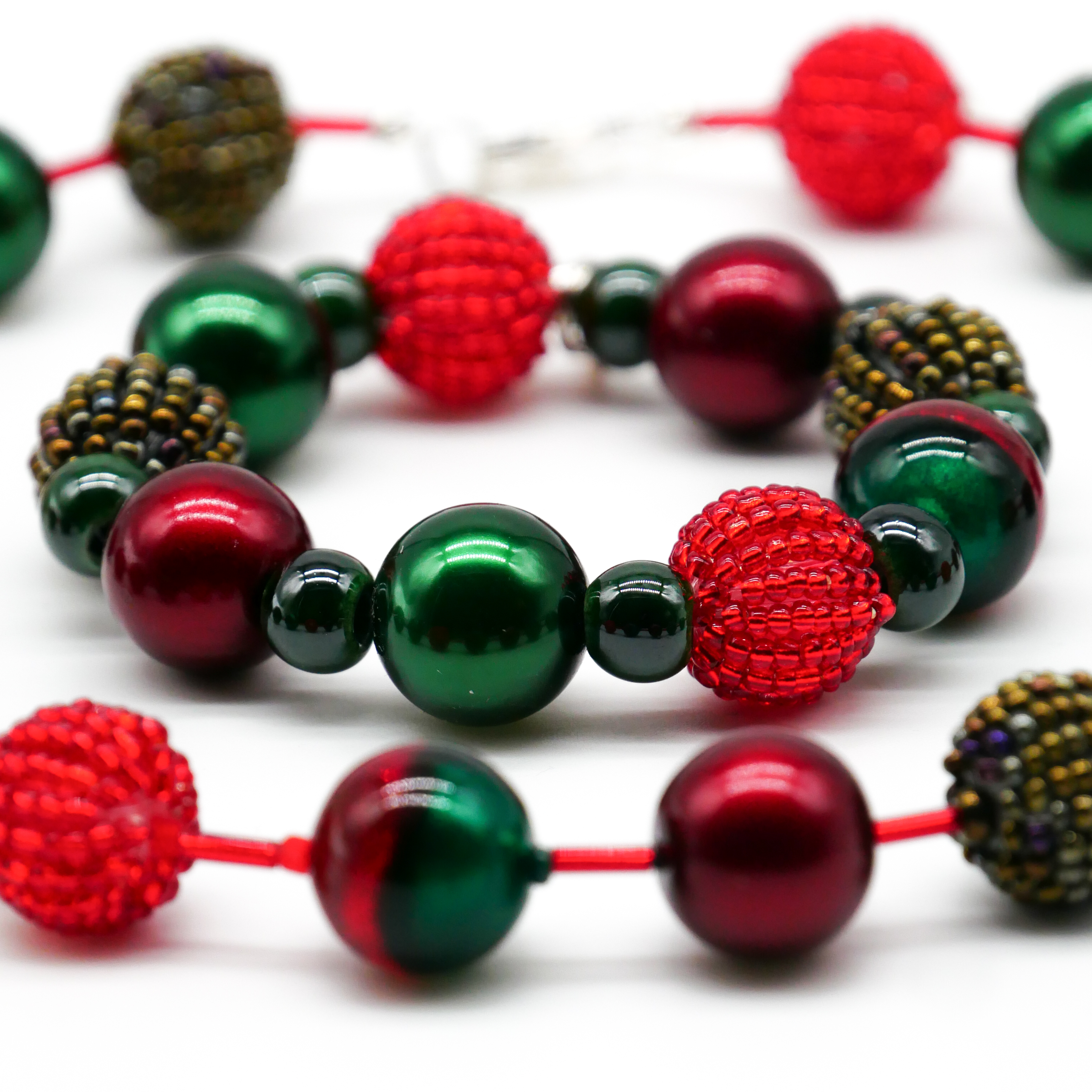  "Fine Bead Art", "Kette Christmas", Lampenperlen, Glasperlen rot-grün