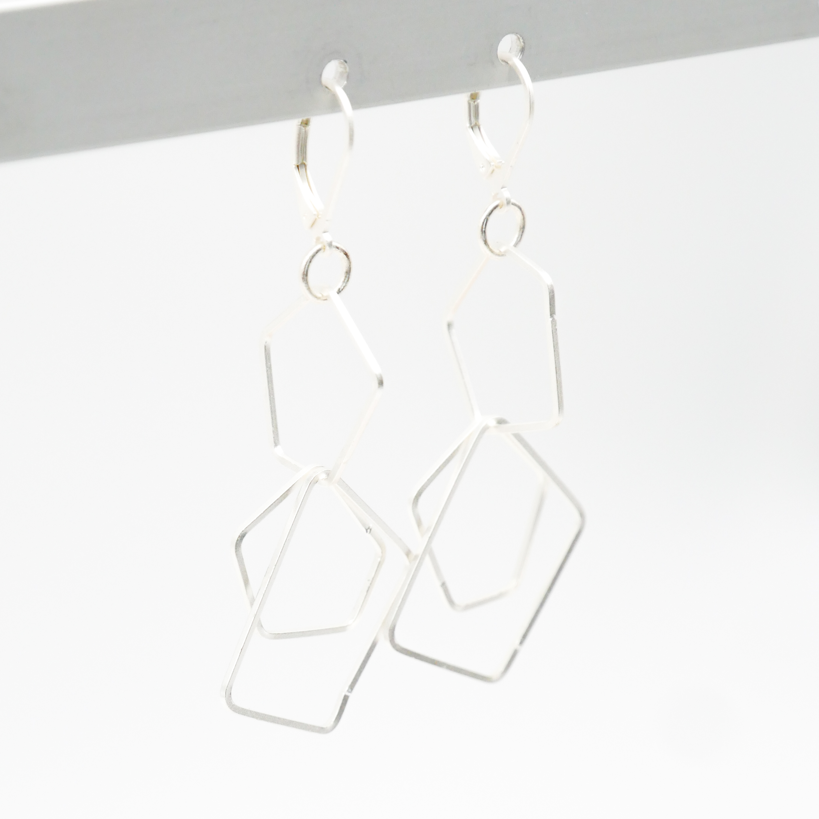 "Charm" earrings, small pentagon, silver plated