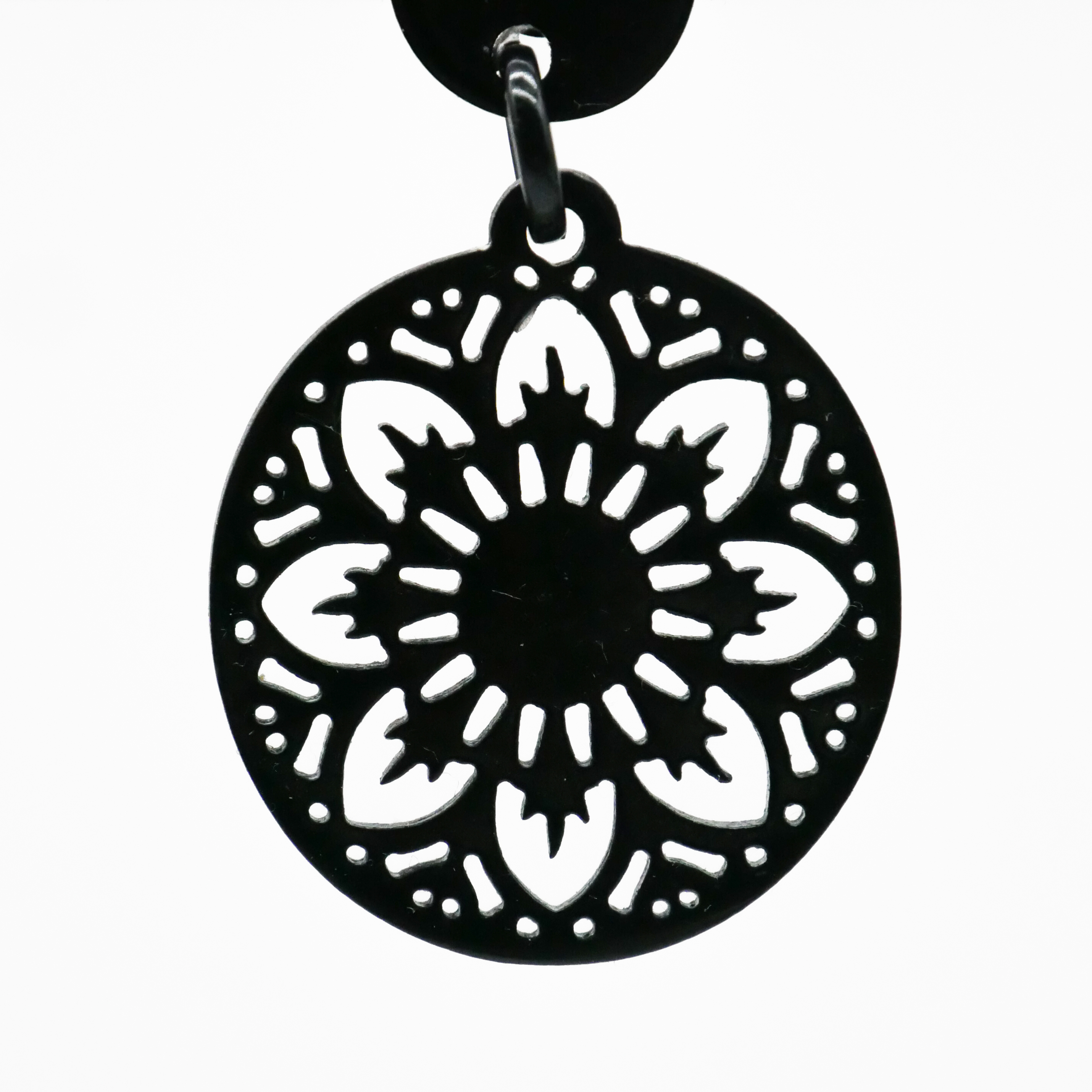  "Craft-Art", Ohrring Ø ca. 40 mm black Horn Mandala Design 
