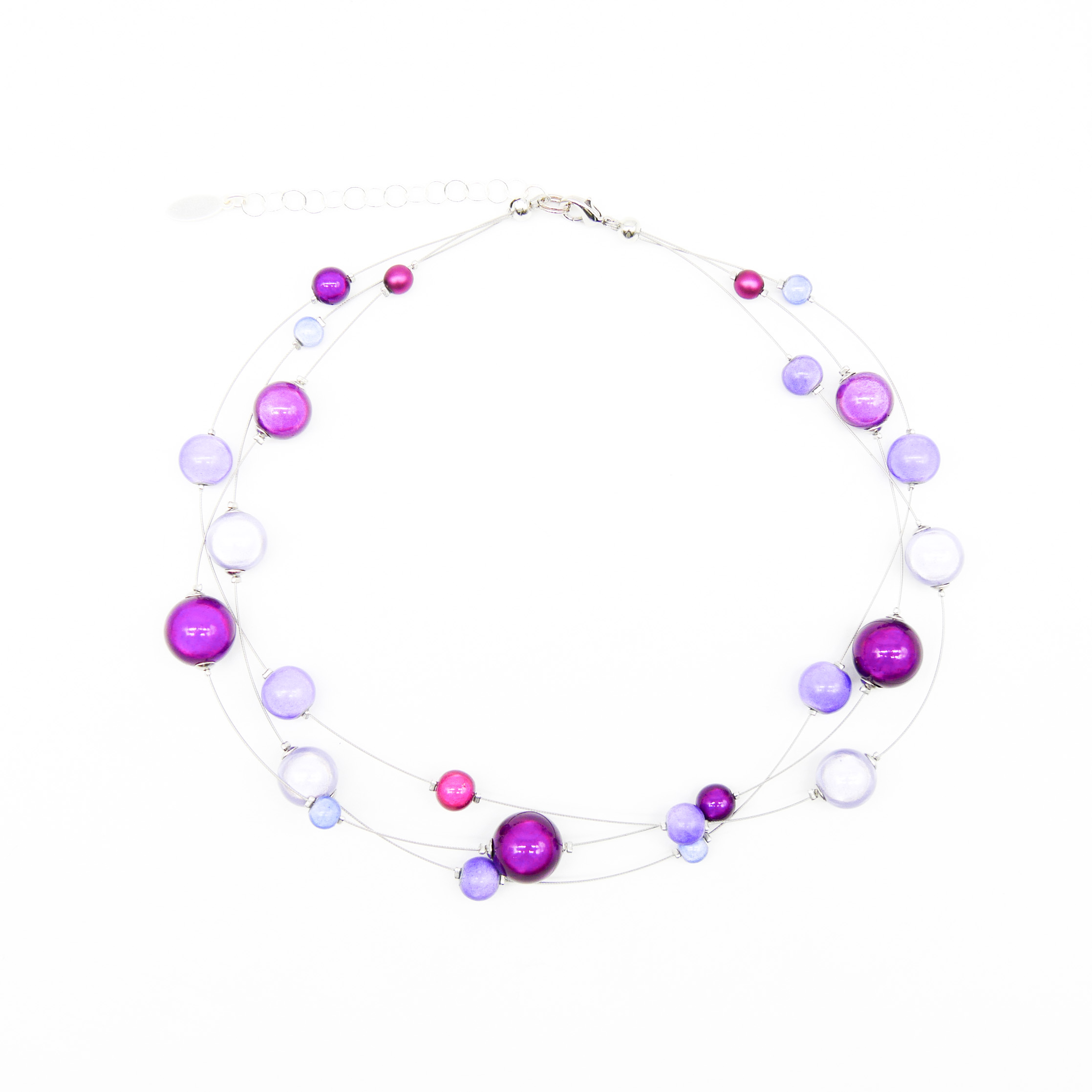 Color Explosion, kurze 3-Strang Kette "Miracle Beads" Perlen - violett