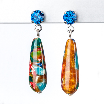 "Bunte Classics" Ohrringe aus Glasperlen und geschliffenem Kristallglas, gefärbter Achat