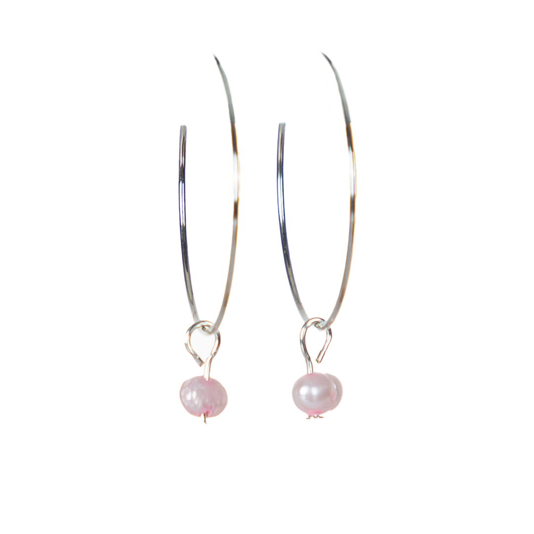 "Boho Feeling" Ohrhänger, einfache silberfarbene Creole mit echter Süßwasserzuchtperle,rosa