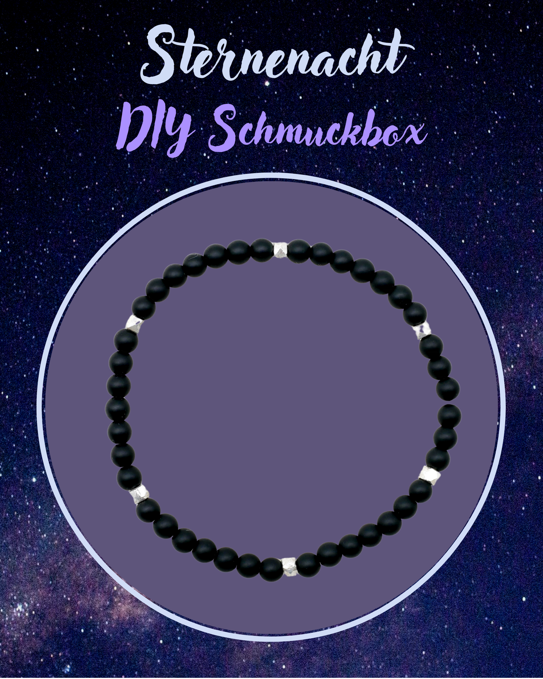  DIY kleine Schmuckbox, Armband Sternennacht ø 4 mm Onyx, Edelstahlperlen