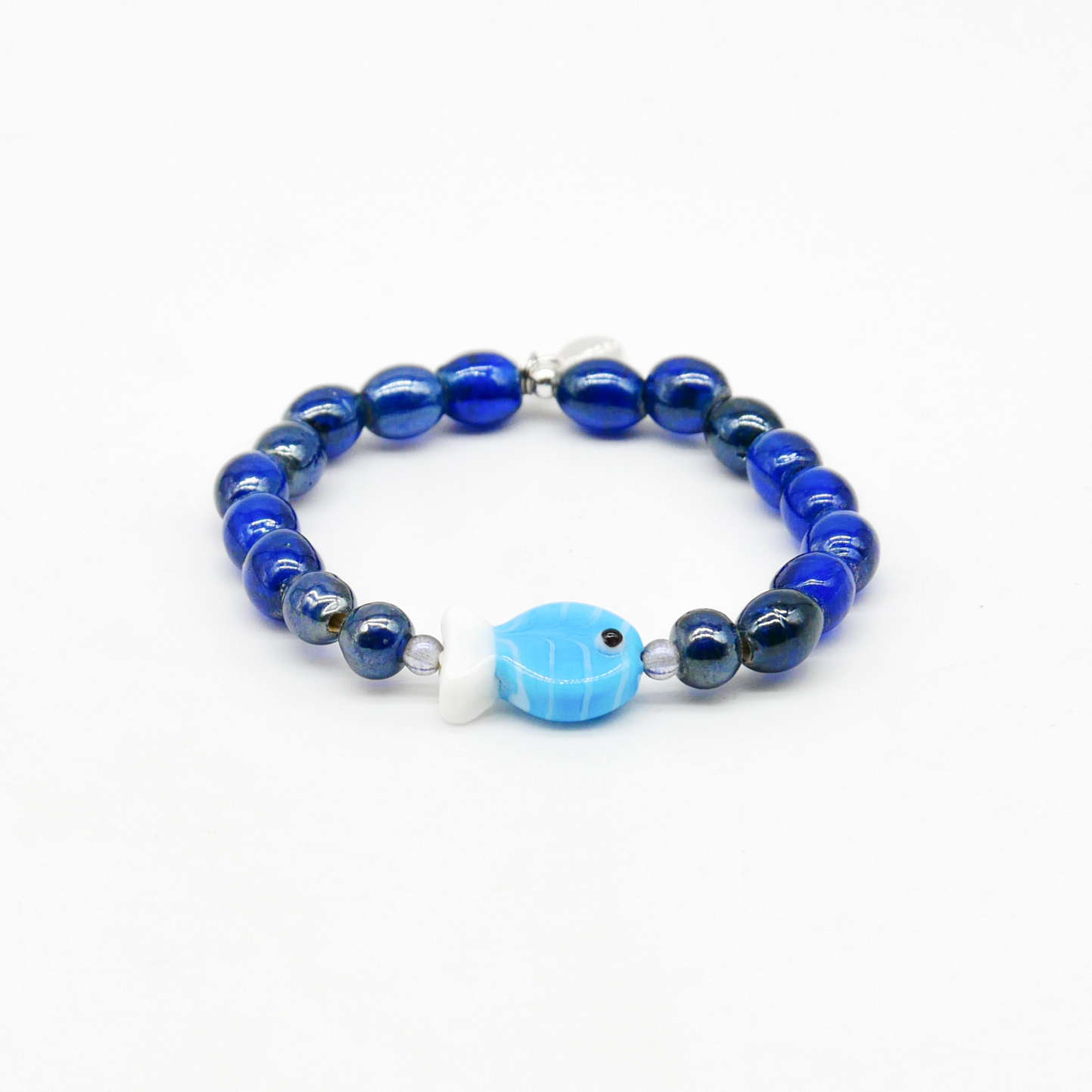 "Summer Feeling" Armband auf Gummi "Fisch" Glasperlen dunkelblau