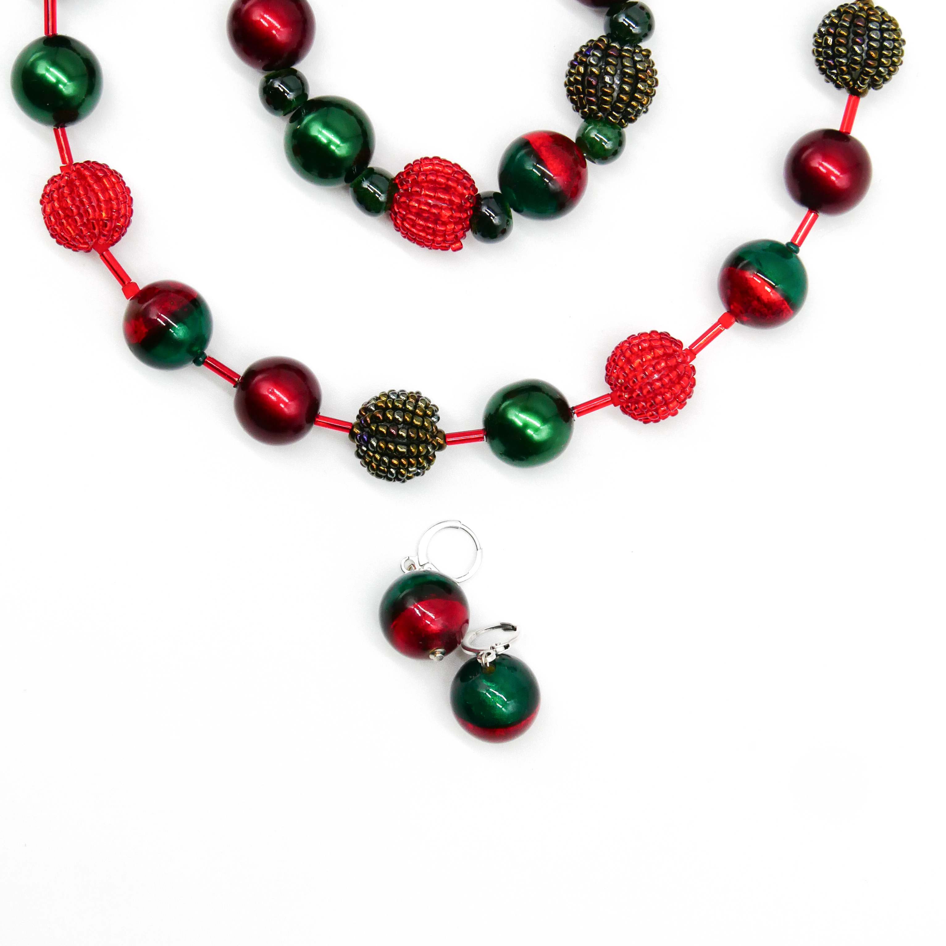  "Fine Bead Art", "Kette Christmas", Lampenperlen, Glasperlen rot-grün