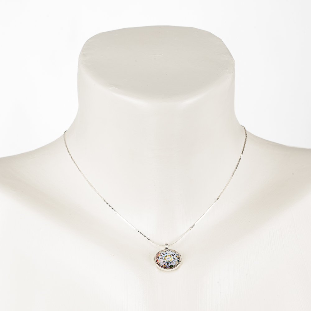 Necklace "Mandala", short, dainty, with glass pendant, pastel purple