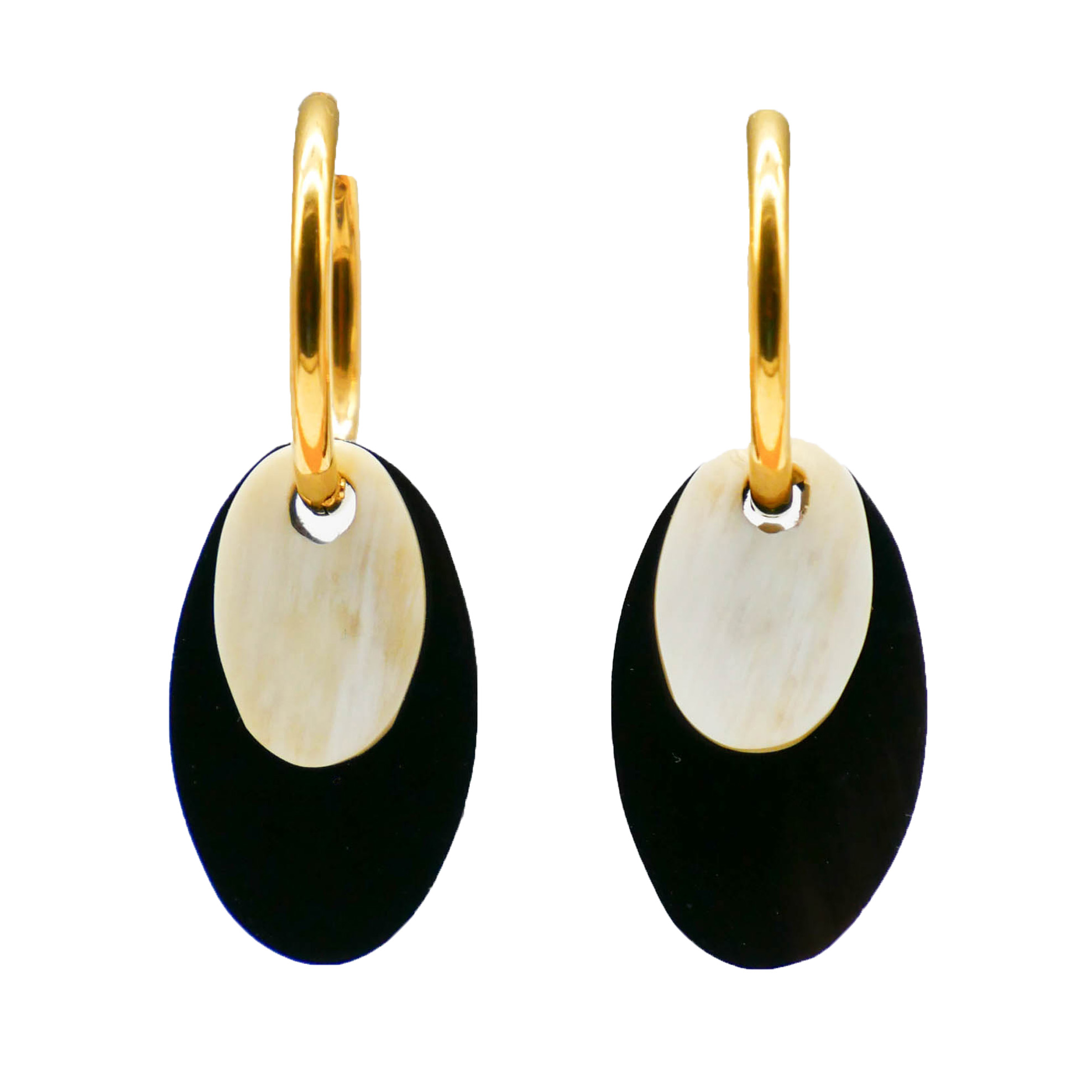 "Craft-Art" Ohrring "kleine Plättchen" schwarz und weiß, vergoldete Edelstahlcreole