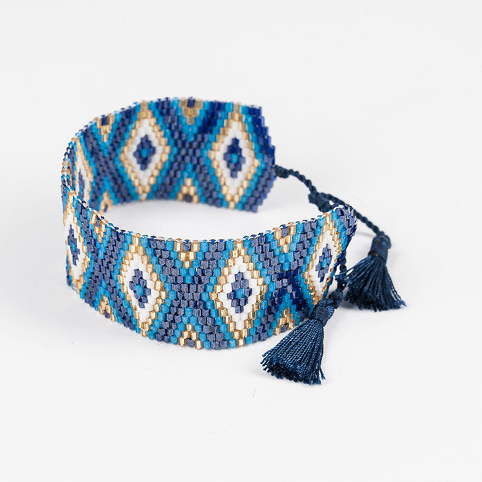 "Tassel" Armband aus japanischen Rocailleperlen, dunkelblau