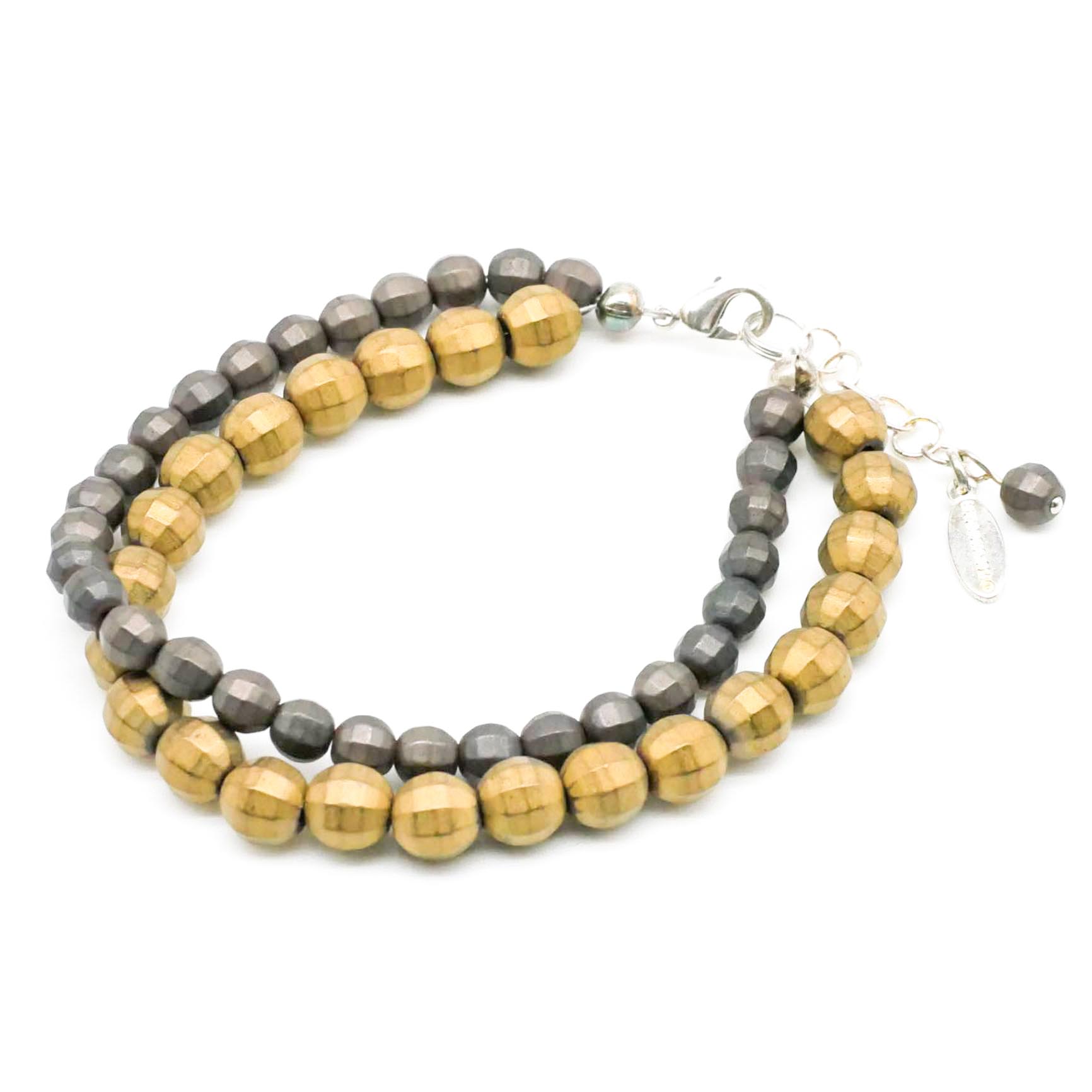 "Metallic" 2-Strang Hämatit Armband, Kugel - bronze-anthrazit