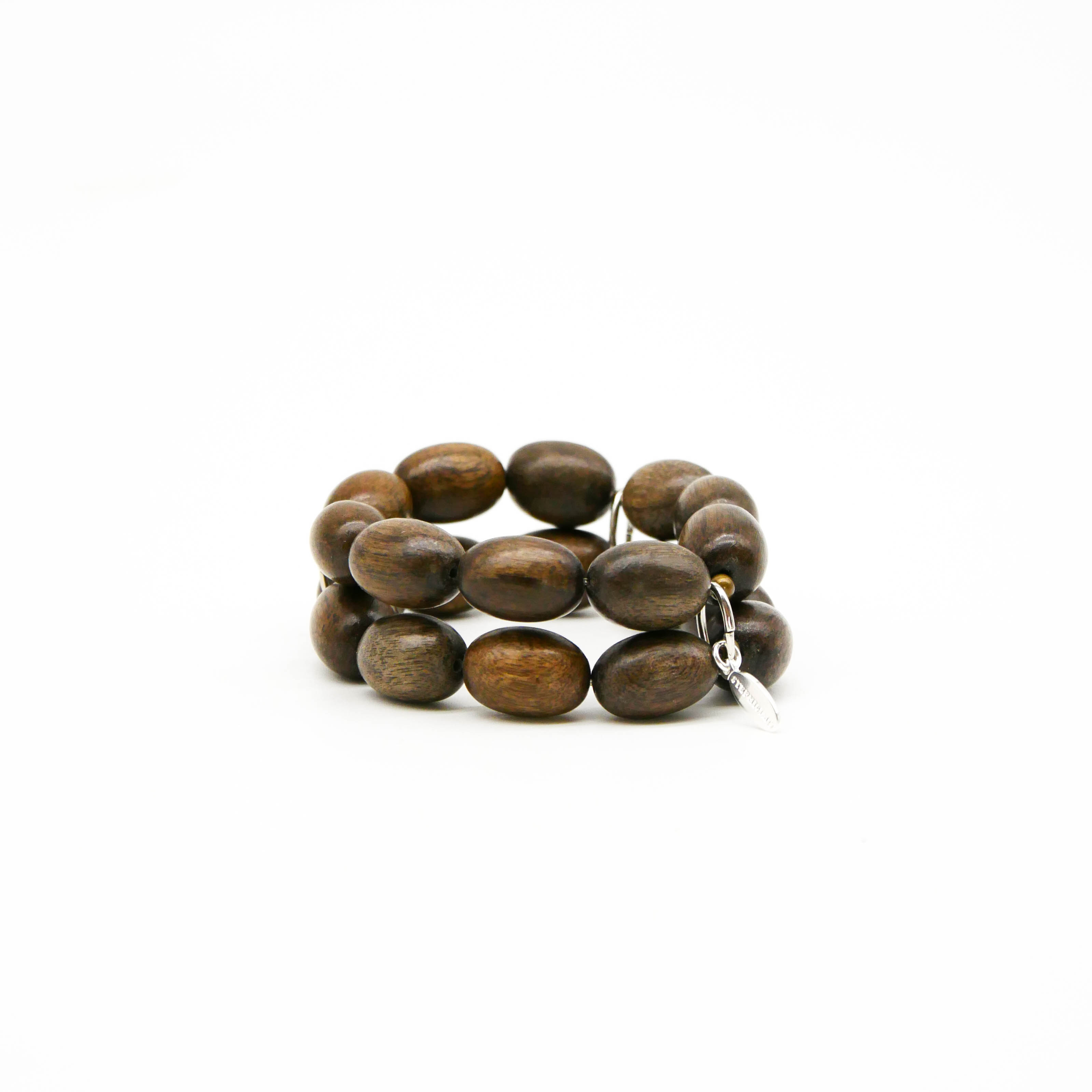 "Woodland", doppeltes Armband auf Gummi Greywood Oliven ca. 20x14 mm 