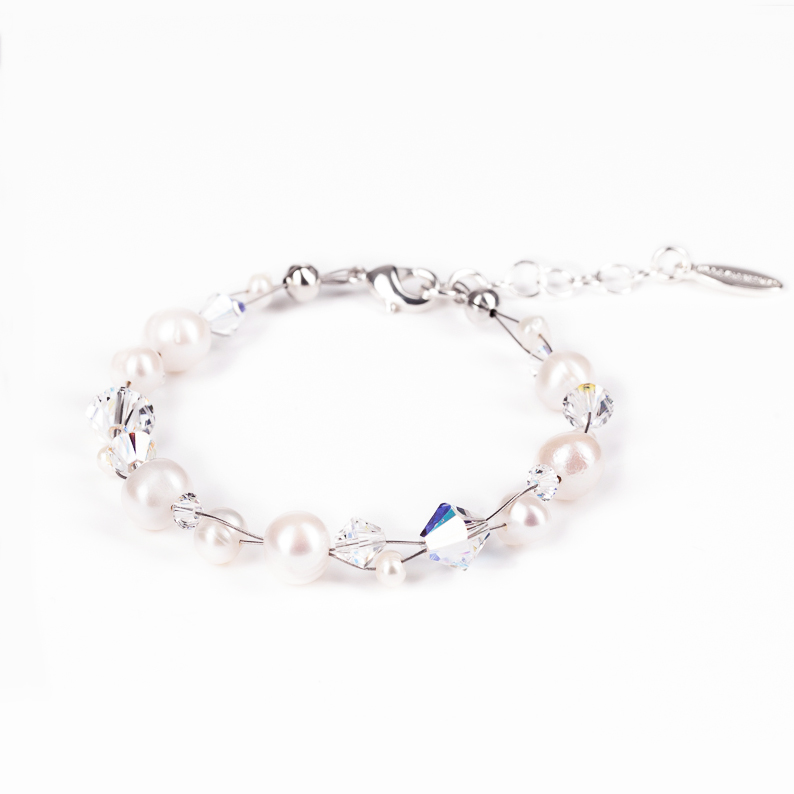 "Freshwater Pearls" 2er Armband aus Süßwasserperlen und Swarovski Elementen, white-crystal AB