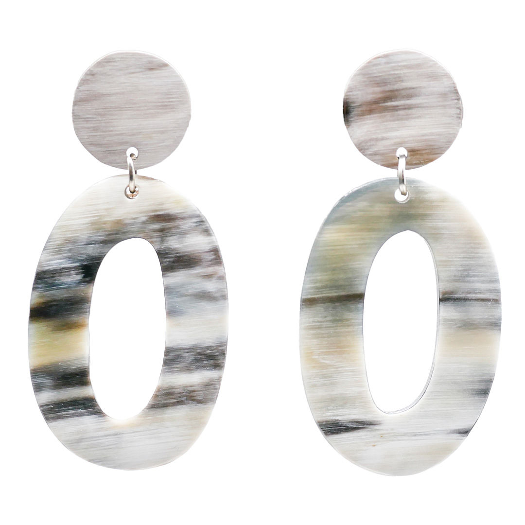 Horn Ohrhänger, große Ellipse, dunkles afrikanisches Horn