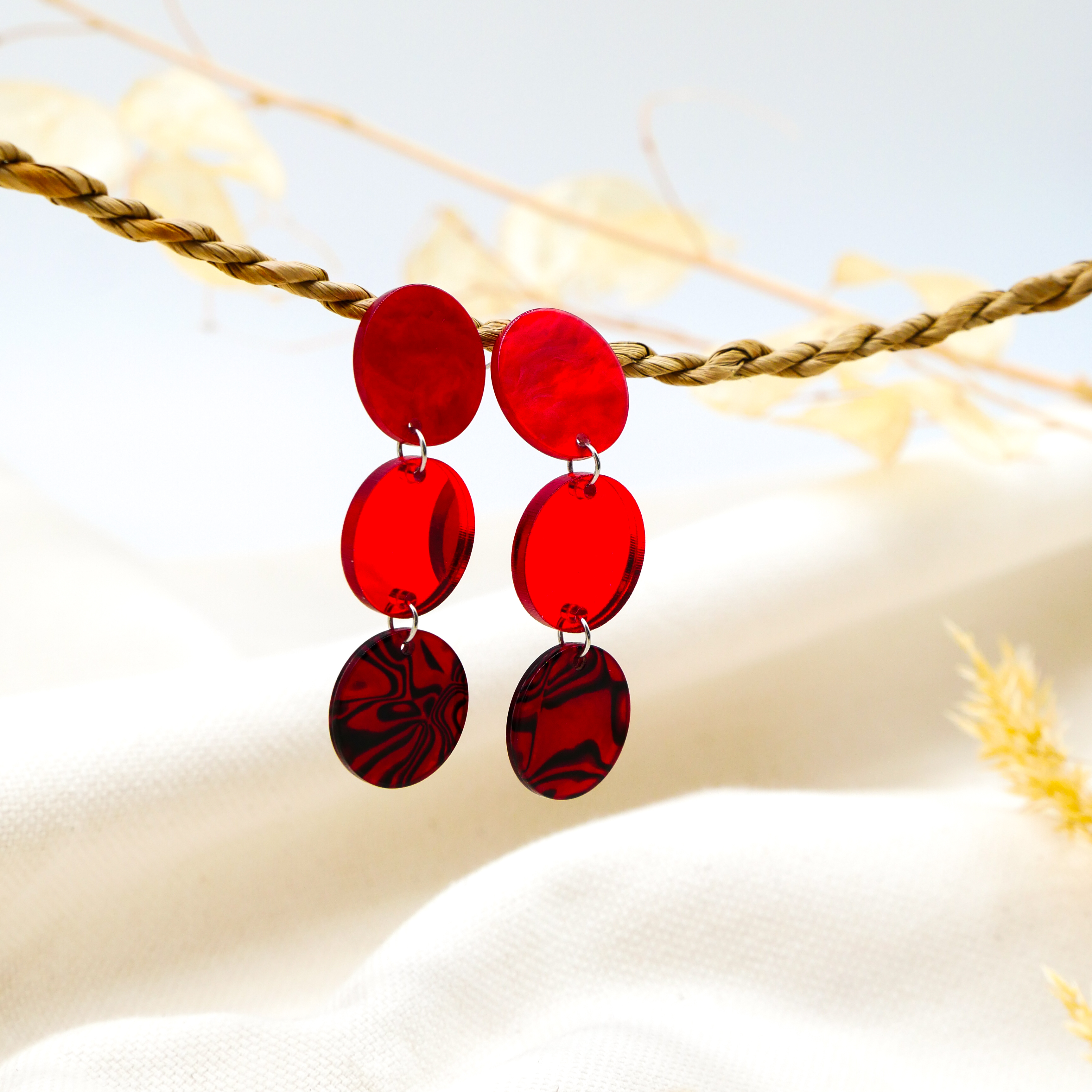 "Color Explosion", stud earrings 3pcs traffic light Ø 22 mm red pearl