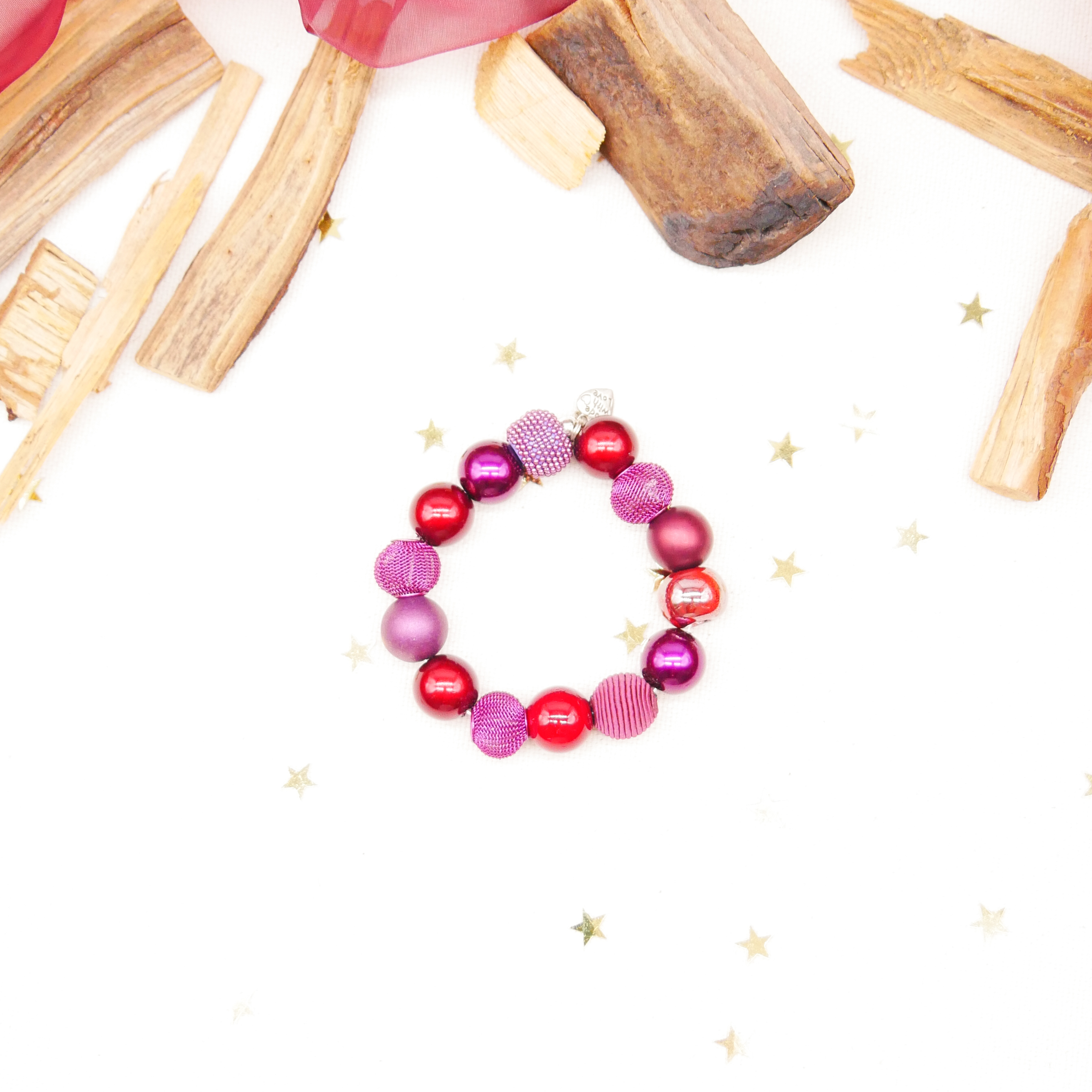  "Bollywood" Armband auf Gummi, burgunder