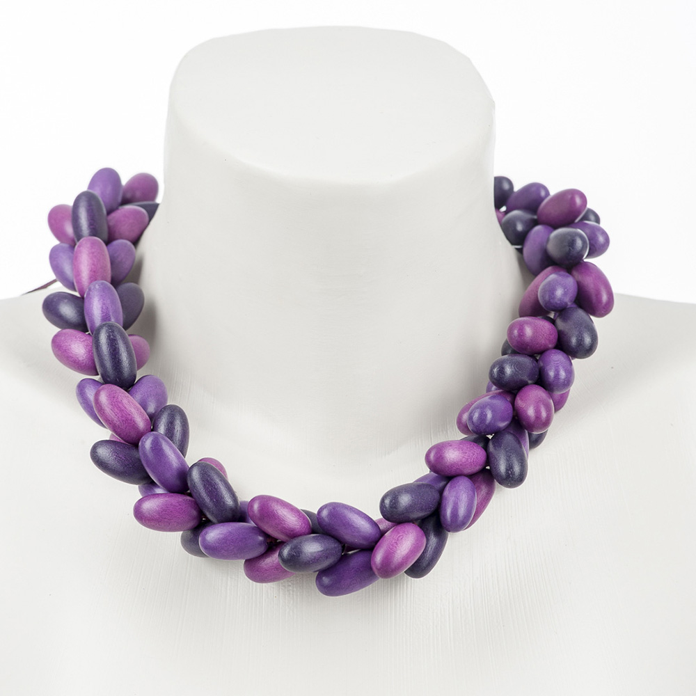 Kette aus Holzoliven und Stoffband zum Knoten, Purple Wine