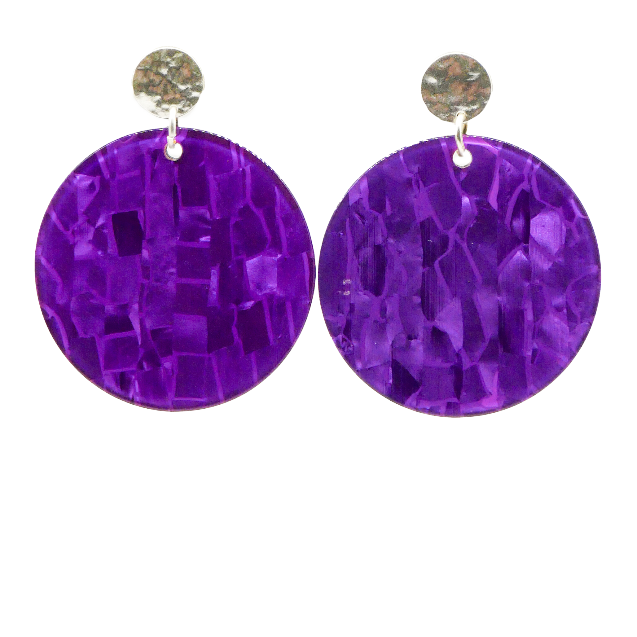 "Color Explosion", Ohrstecker Scheibe Ø 40 mm, Oberteil Ø 10 mm vergoldet, purple 