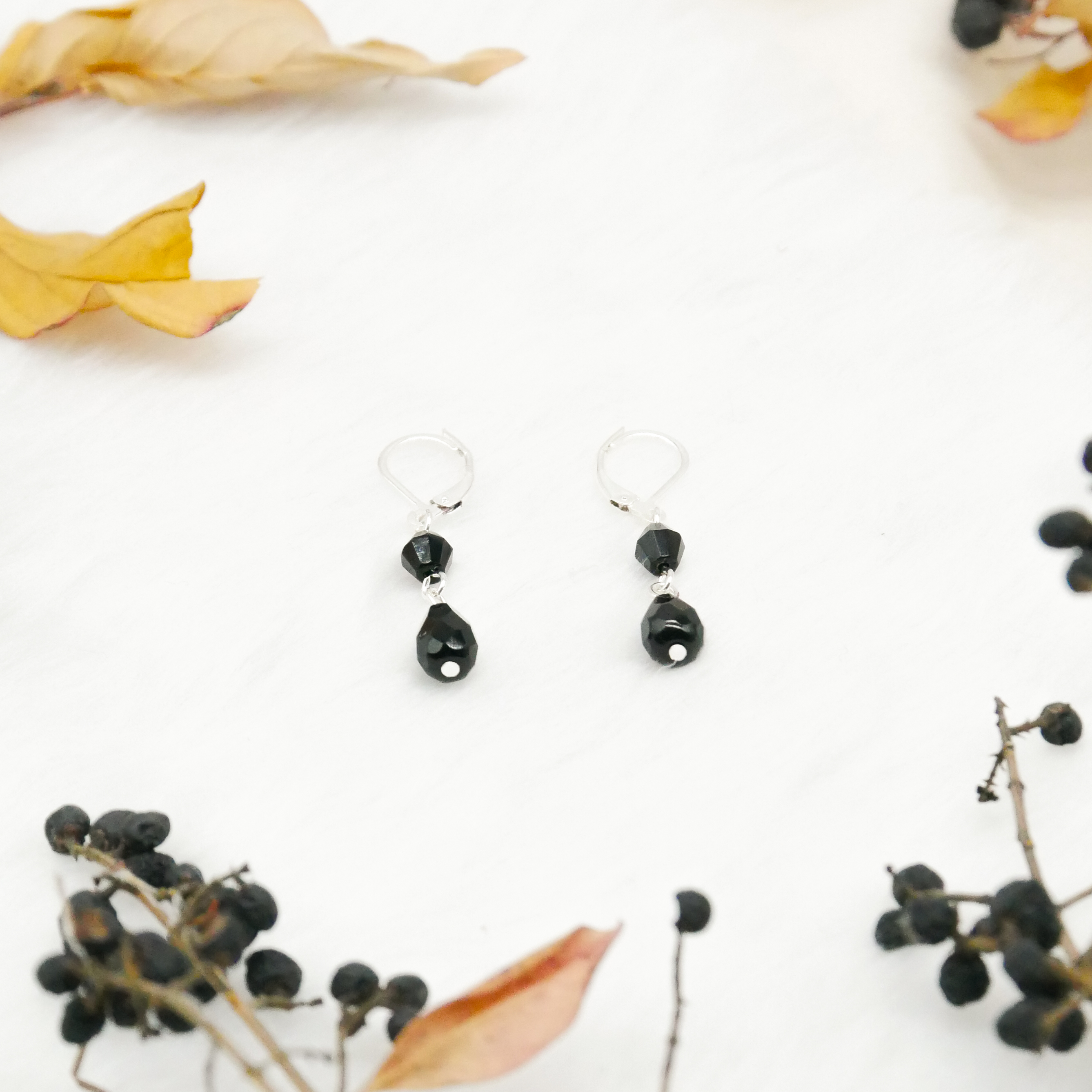  "Jet Schmuck" Ohrhänger "Tropfen", schwarze Glasperlen 