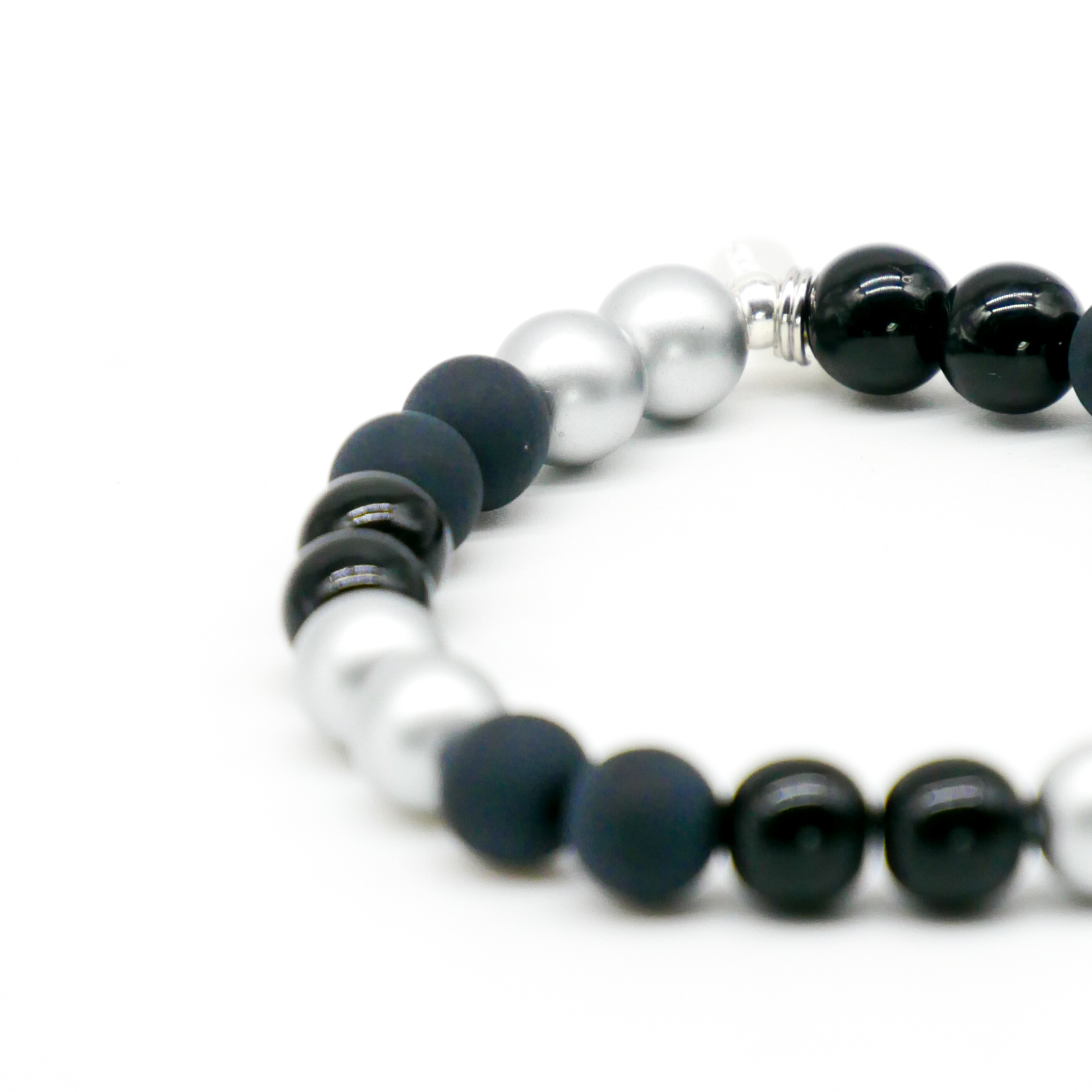  Color Explosion, Armband auf Gummi Ø 8 mm, Glas- und Polaris Perlen, Merkur schwarz-silber