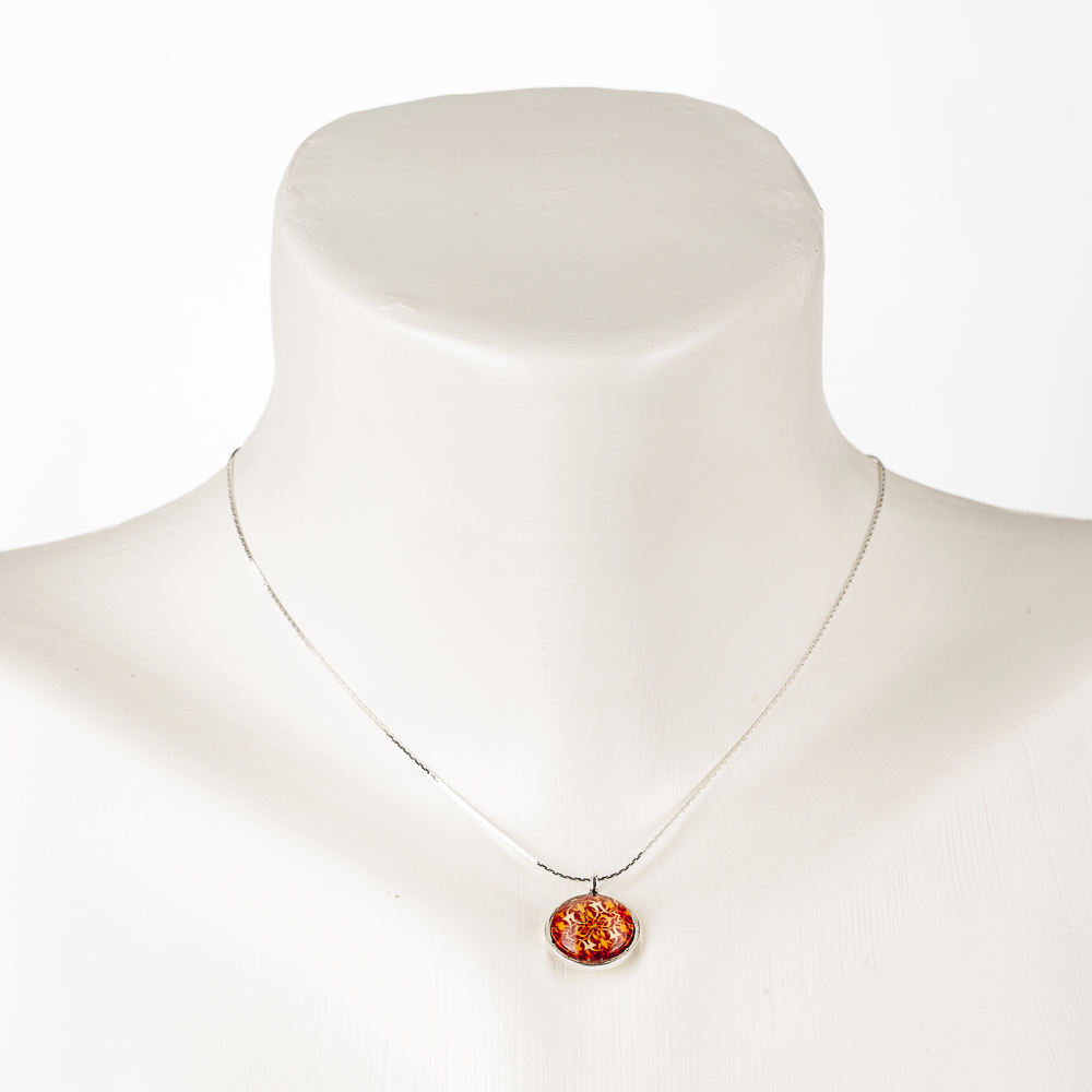 Necklace "Mandala", short, dainty, with glass pendant, orange