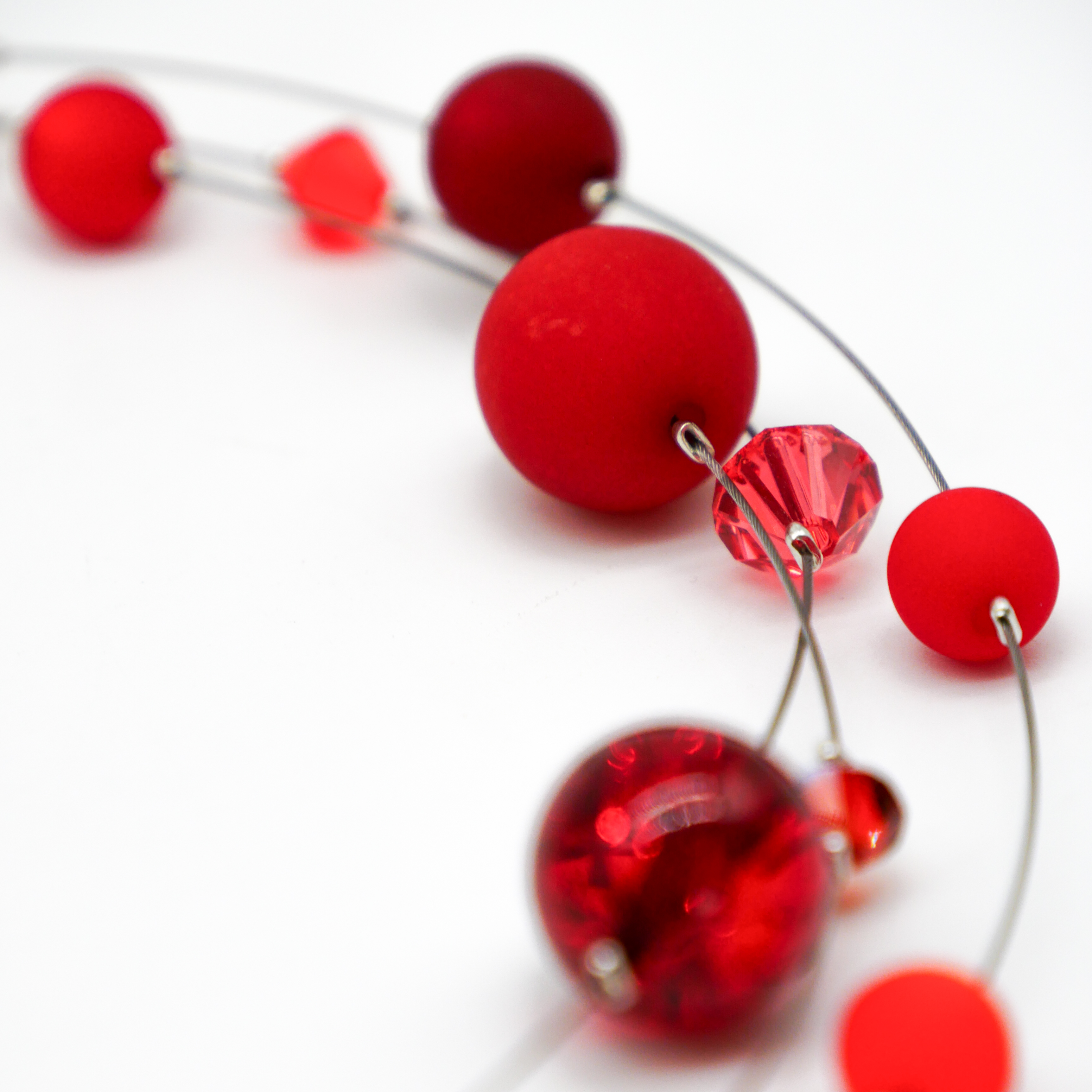 “Color Explosion”, short 3 strand necklace with polaris beads - sunset red “Color Explosion”, short 3 strand necklace with polaris beads - sunset red