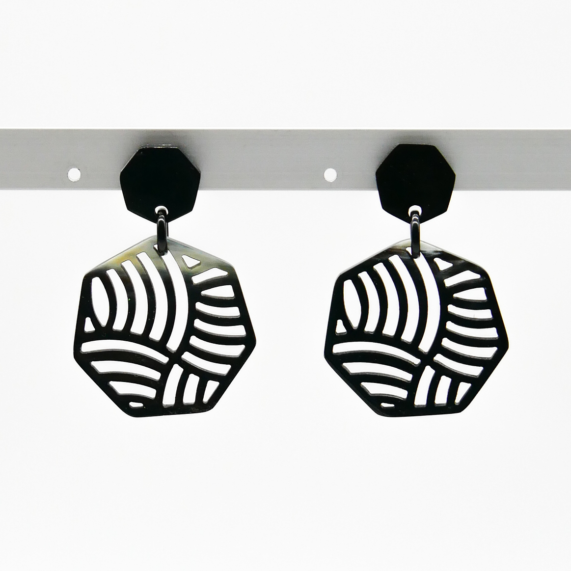  "Craft Art" Ohrring "Polygon" marble Horn