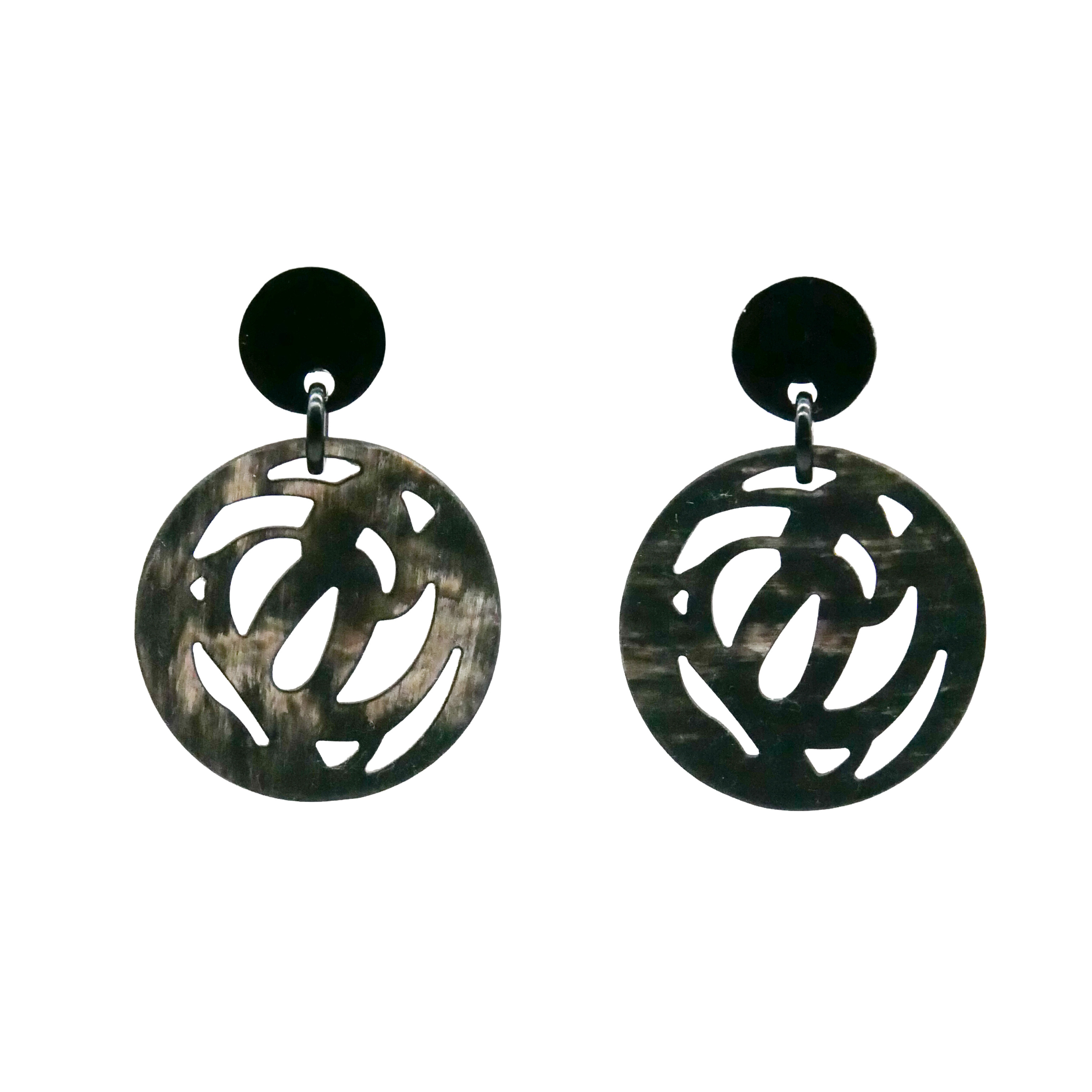  "Craft-Art", Ohrring Ø ca. 40 mm marble Horn verspieltes Design 