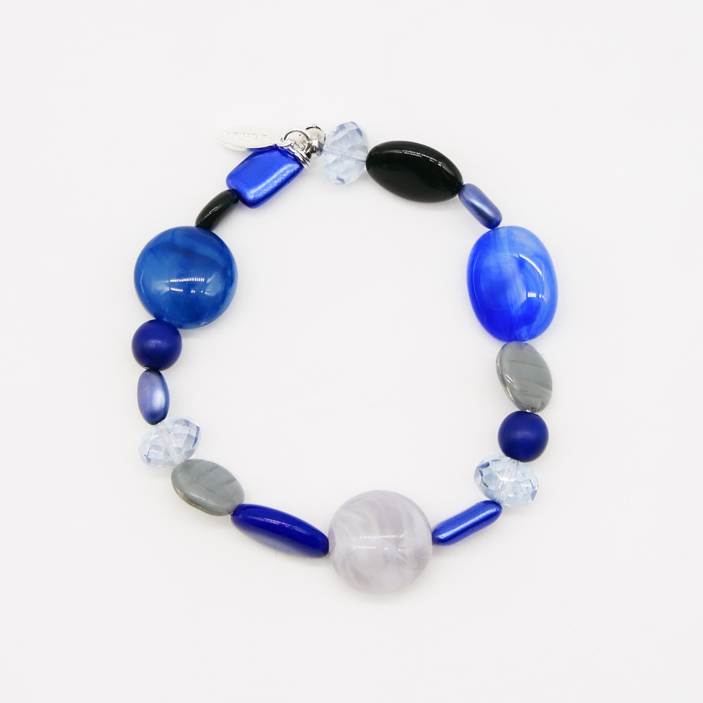 "Summer Feeling", Armband aus verschiedenen Formen, Glas- und Resin Perlen, blau