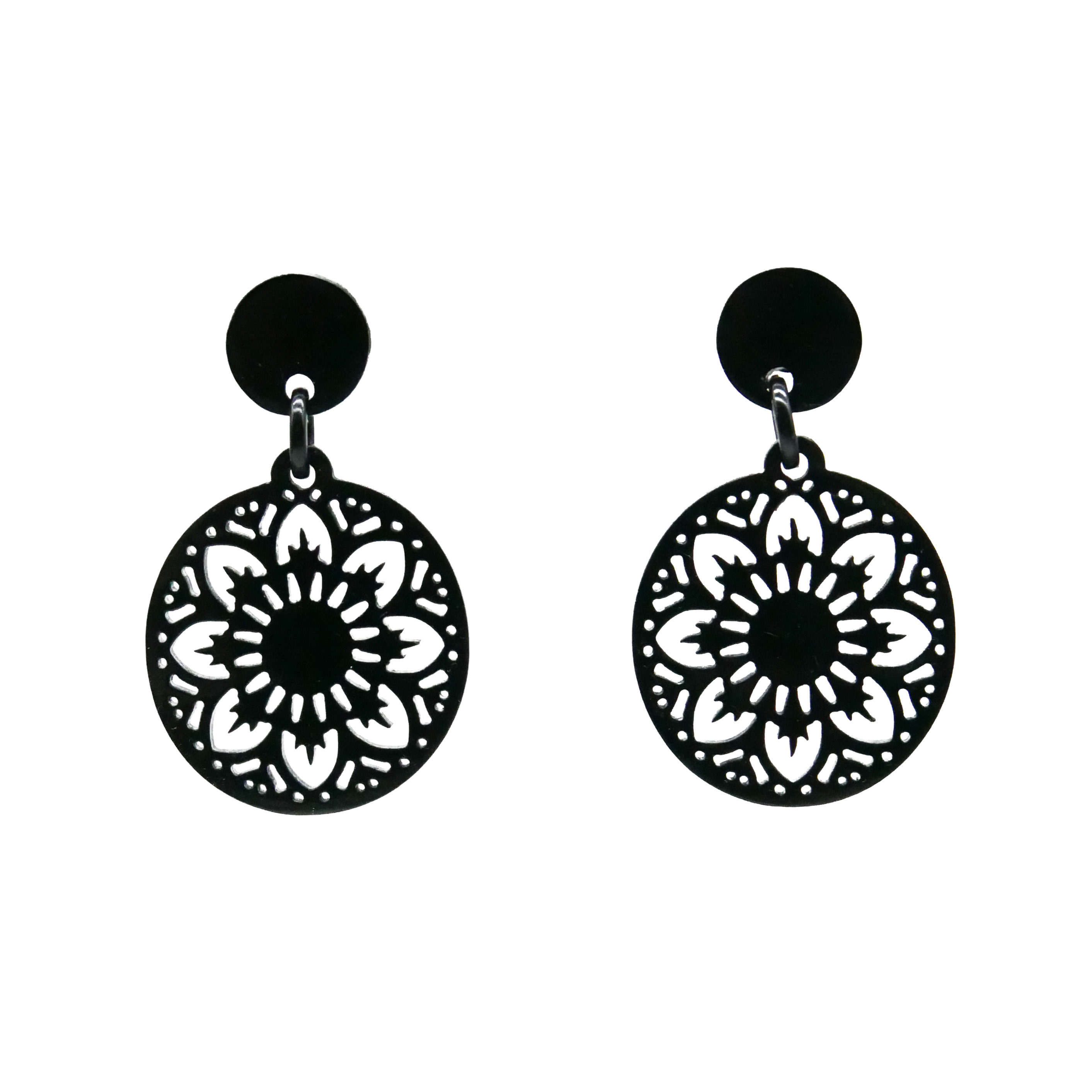  "Craft-Art", Ohrring Ø ca. 40 mm black Horn Mandala Design 