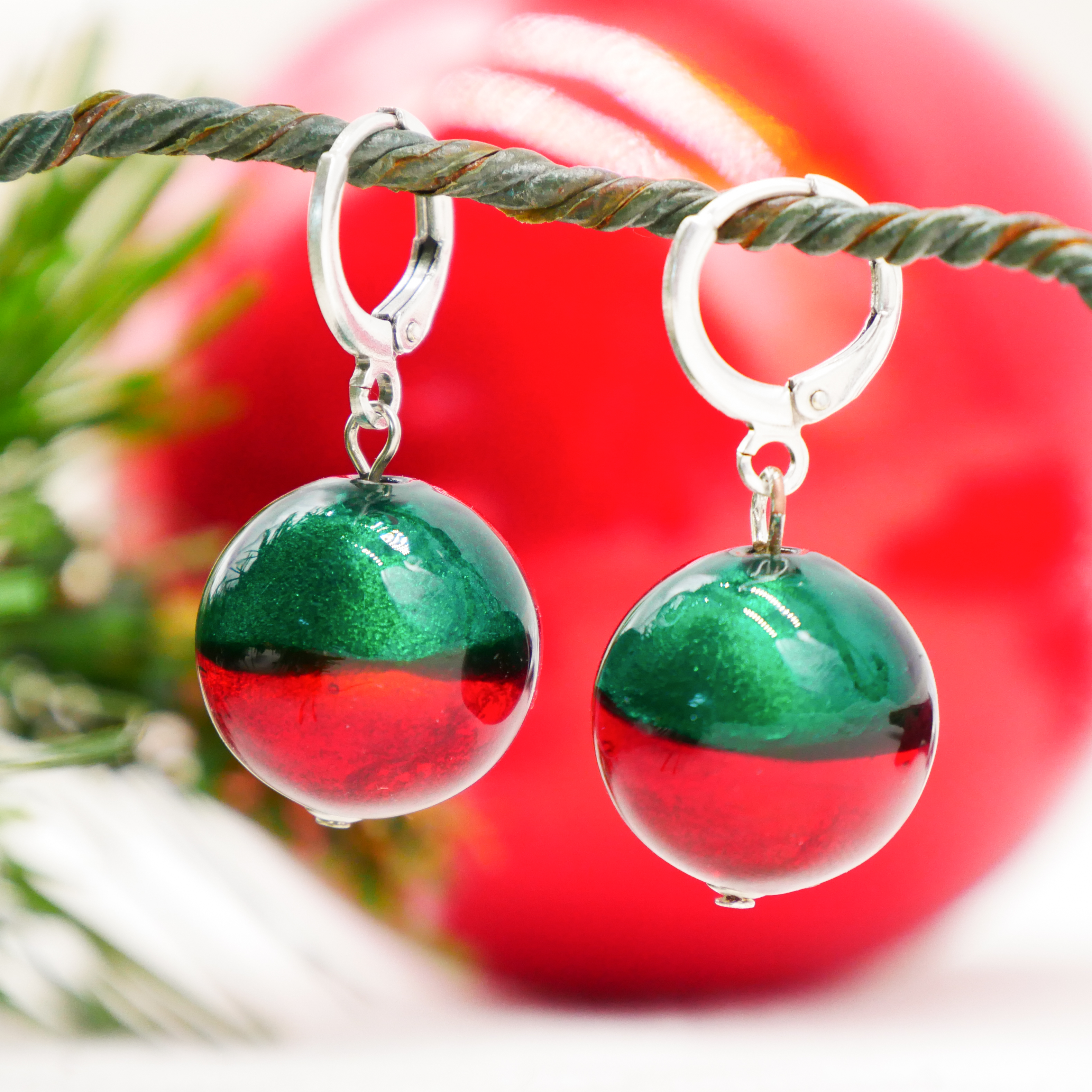  "Fine Bead Art", "Ohrringe Christmas", Lampenperlen, Glasperlen rot-grün