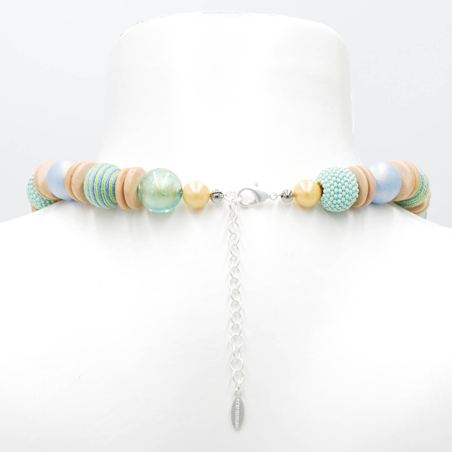 "Fine Bead Art" Halskette aus edlem Materialmix, pastell-grün