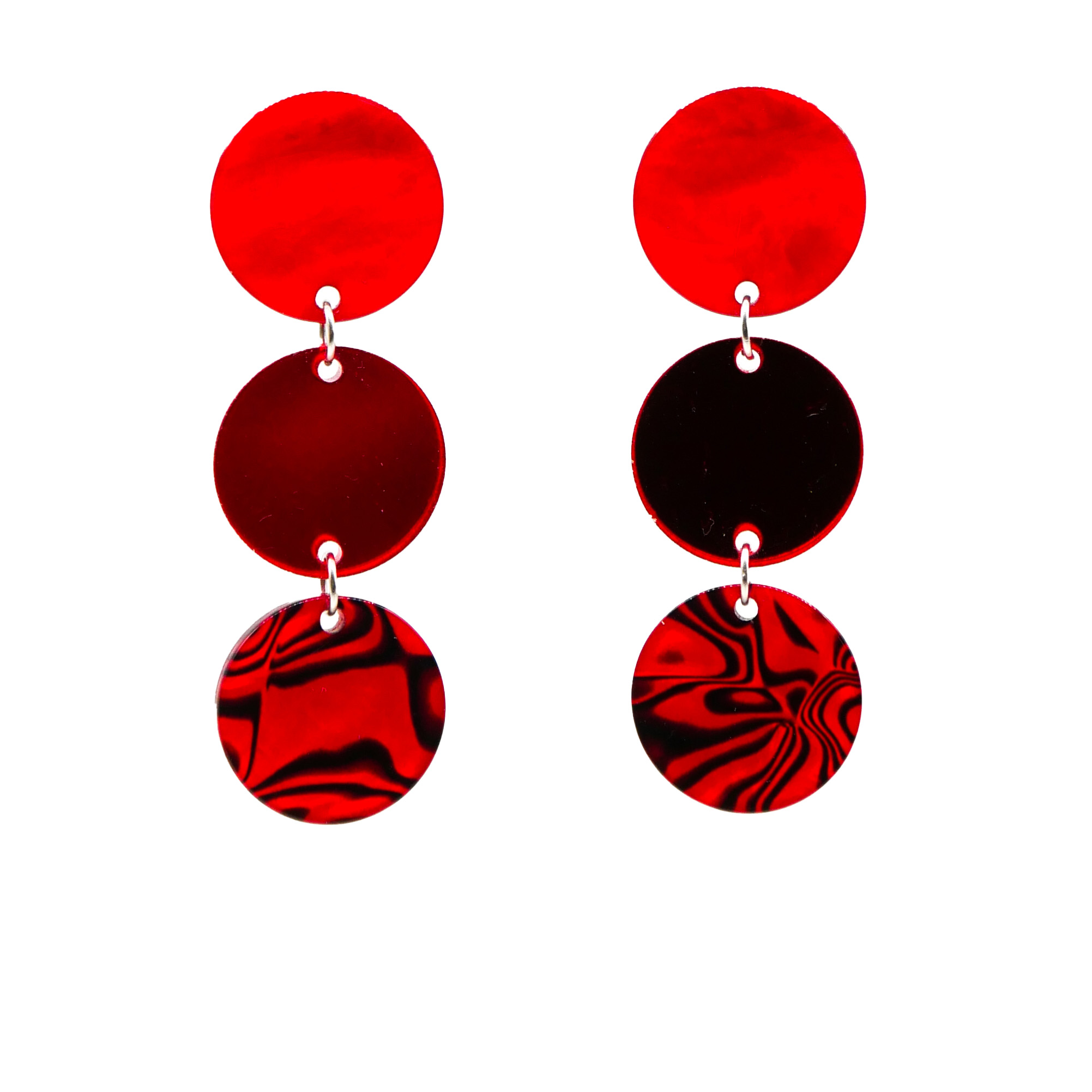 "Color Explosion", stud earrings 3pcs traffic light Ø 22 mm red pearl