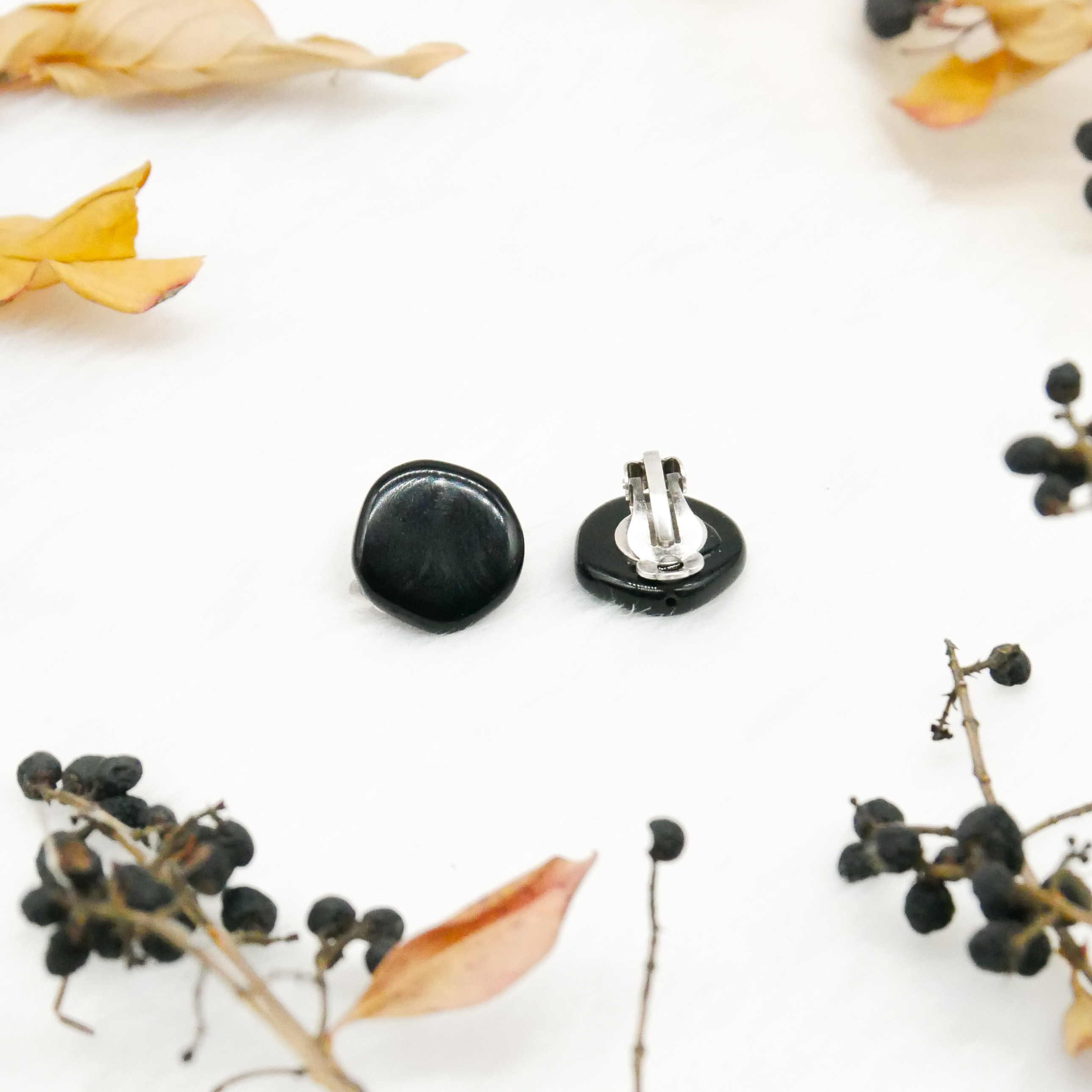  "Jet Schmuck" Ohrclip "Scheibe", schwarze Glasperlen 