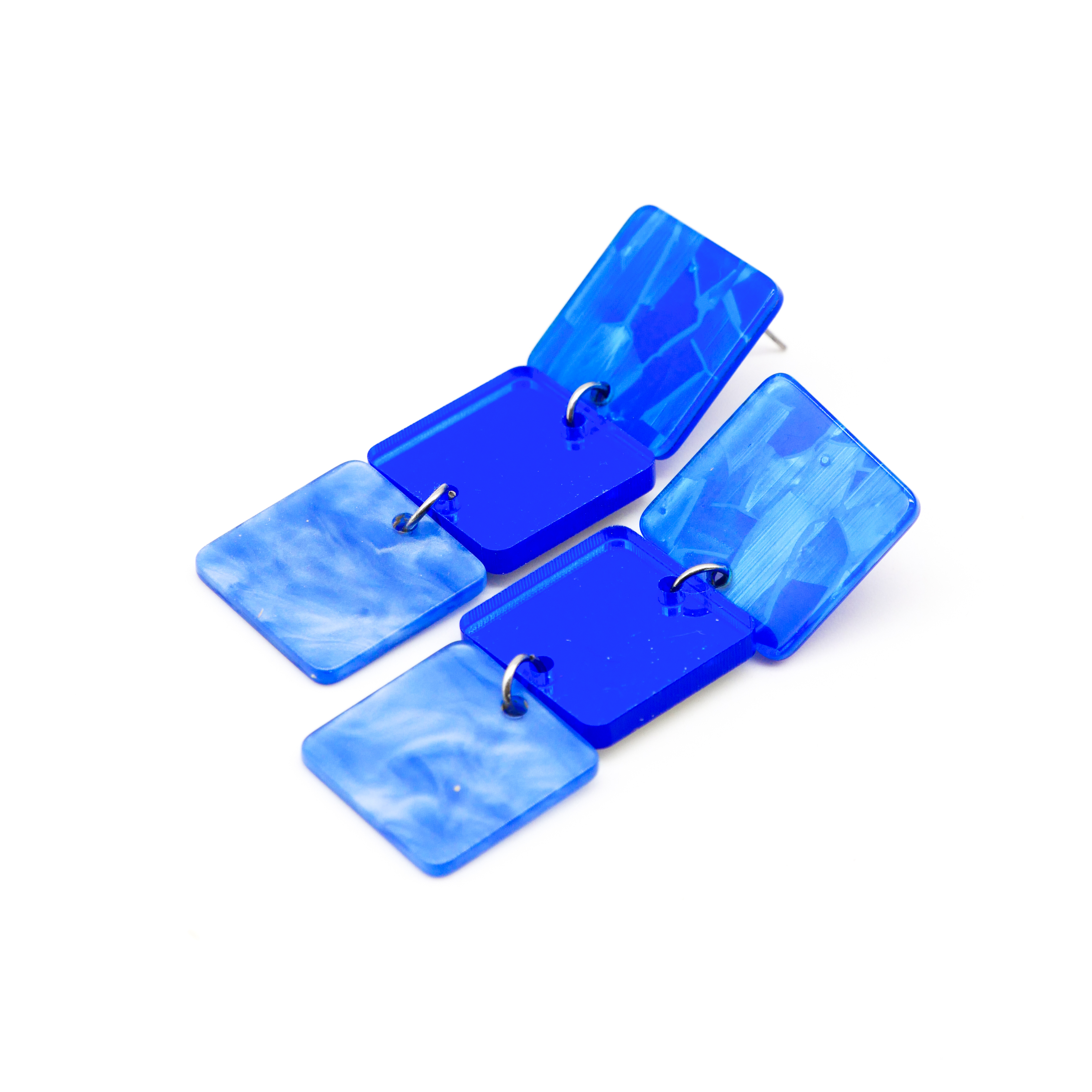 "Color Explosion", Ohrstecker 3er Ampel flache Quadrate 20 mm blue