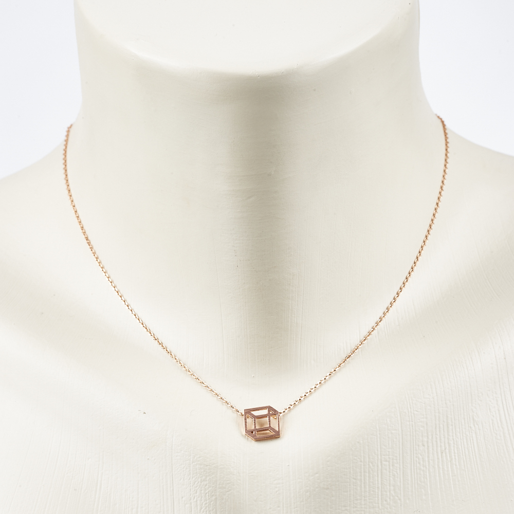 "Fine Filigré" feine kurze Metallkette, Cube, rosé vergoldet