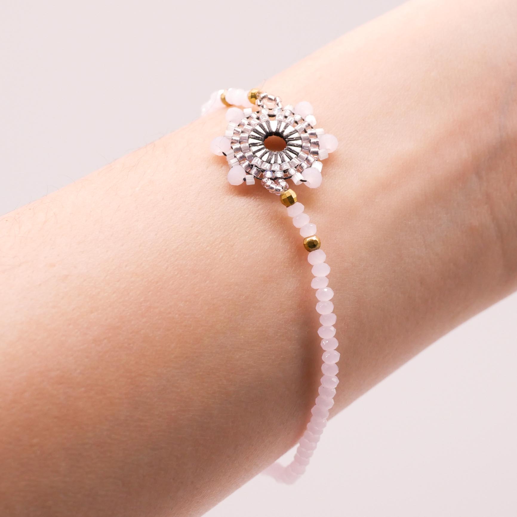 "Toho Art" Armband mit Blütenelement - Silver-Rosé
