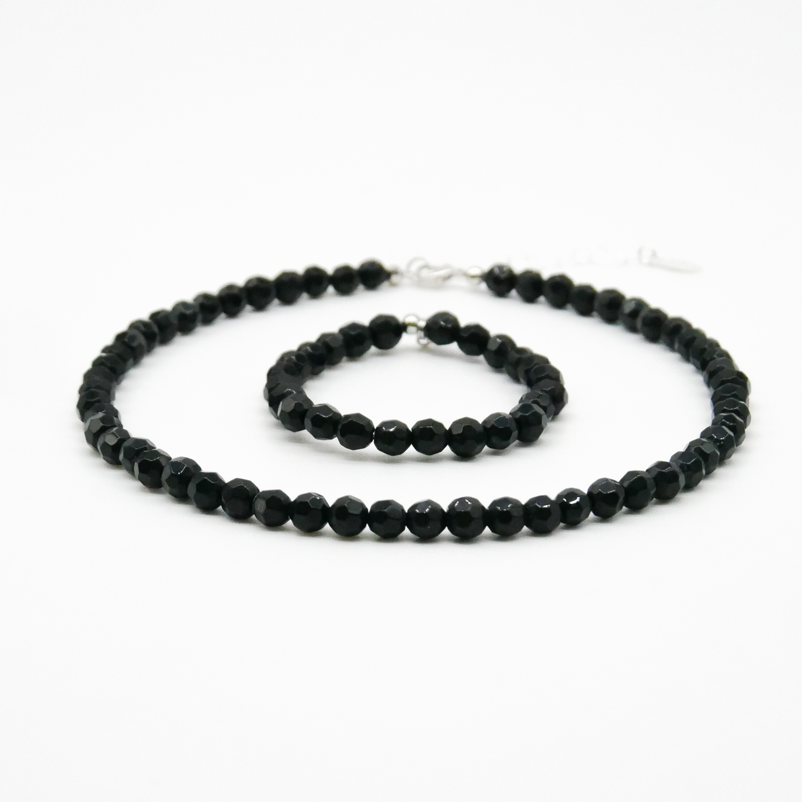  "Jet Schmuck" Kette ca. 45 cm schwarze facettierte Glasperlen Ø 8 mm 