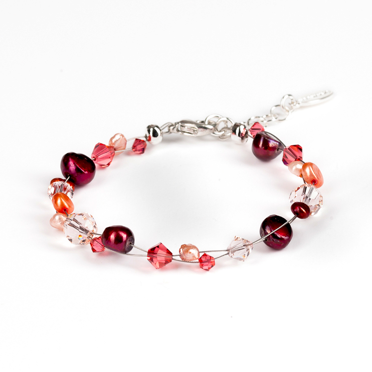 "Freshwater Pearls" 2er Armband aus Süßwasserperlen und Swarovski Elementen, burgundy-padparadscha-s