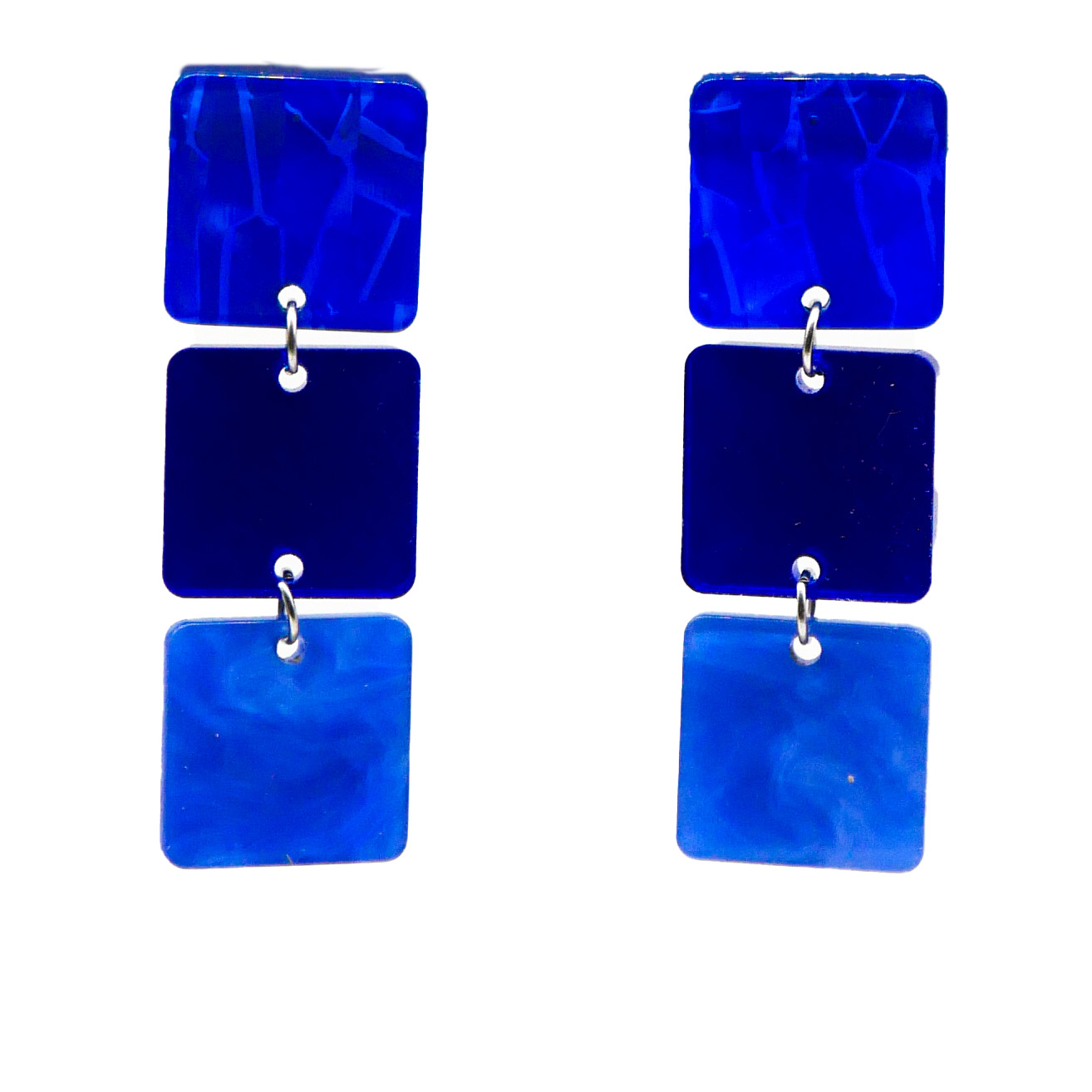 "Color Explosion", Ohrstecker 3er Ampel flache Quadrate 20 mm blue