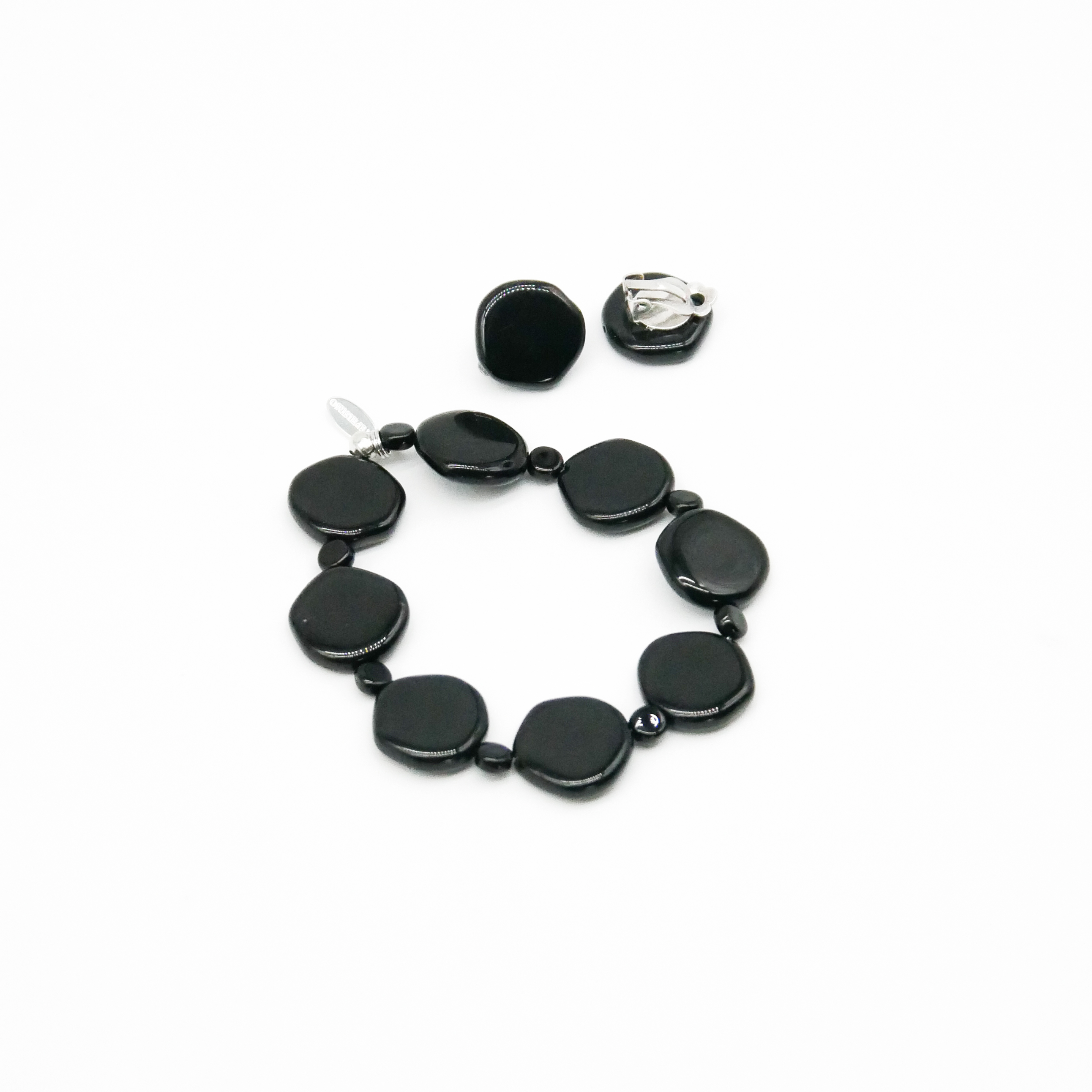  "Jet Schmuck" Ohrclip "Scheibe", schwarze Glasperlen 