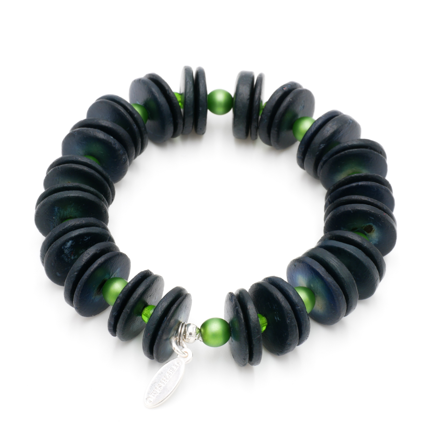 "Fine Bead Art" Armband "Coco" aus Kokosholzscheiben und Glasperlen, grün