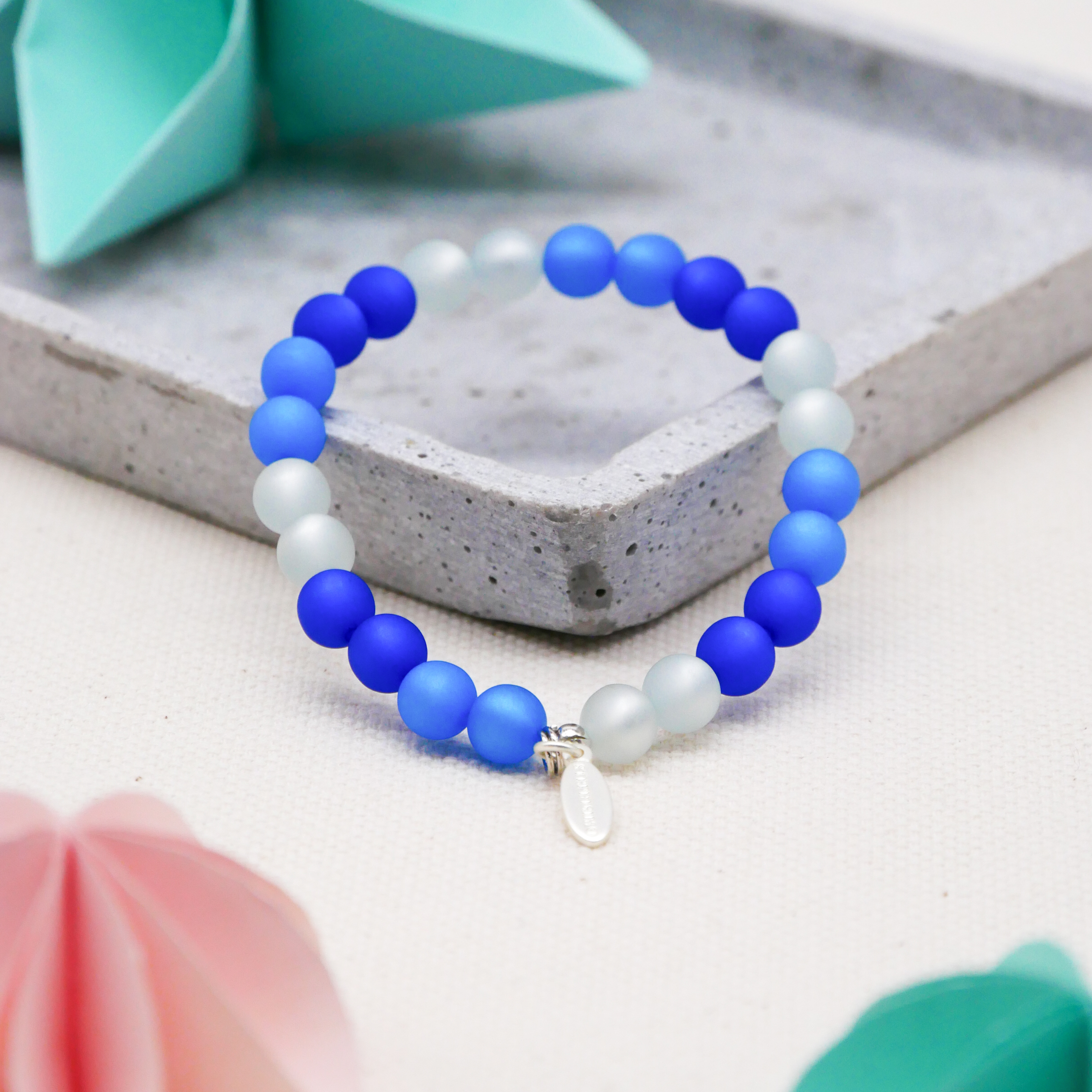  Color Explosion, Armband auf Gummi Ø 8 mm, Glas- und Polaris Perlen, Erde dunkelblau