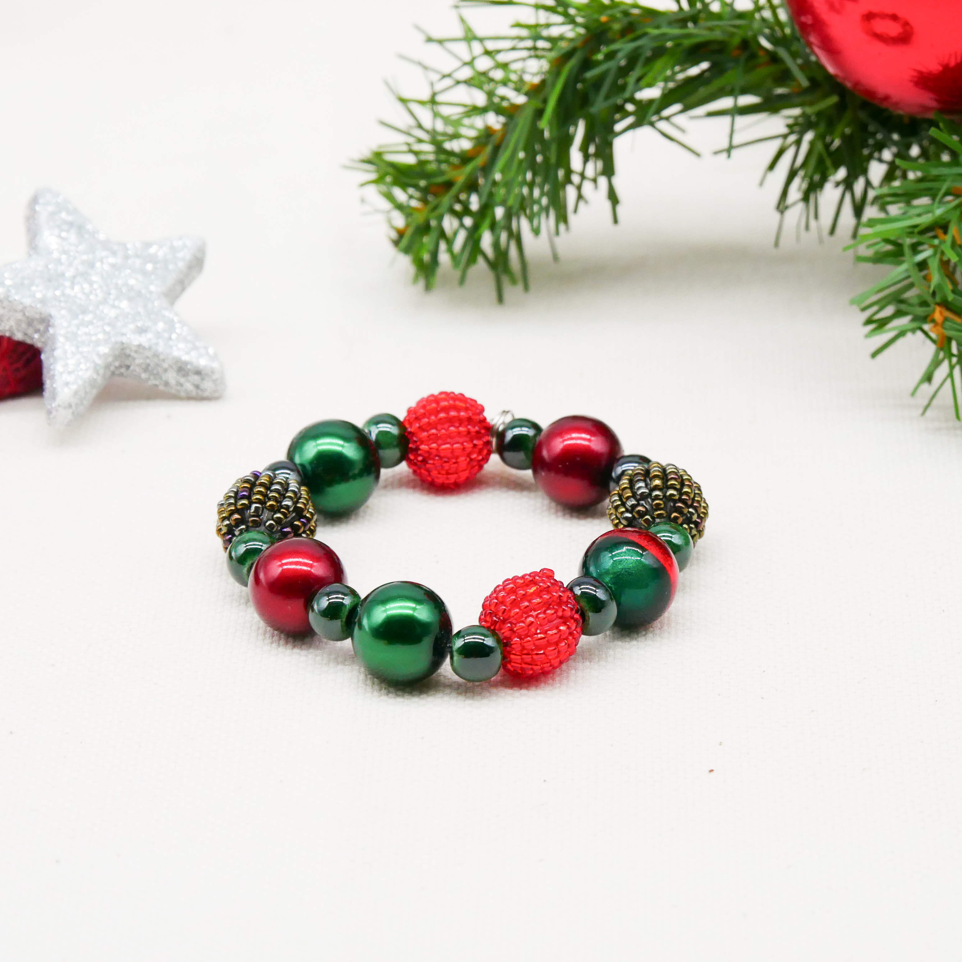  "Fine Bead Art", "Armband Christmas", Lampenperlen, Glasperlen rot-grün 