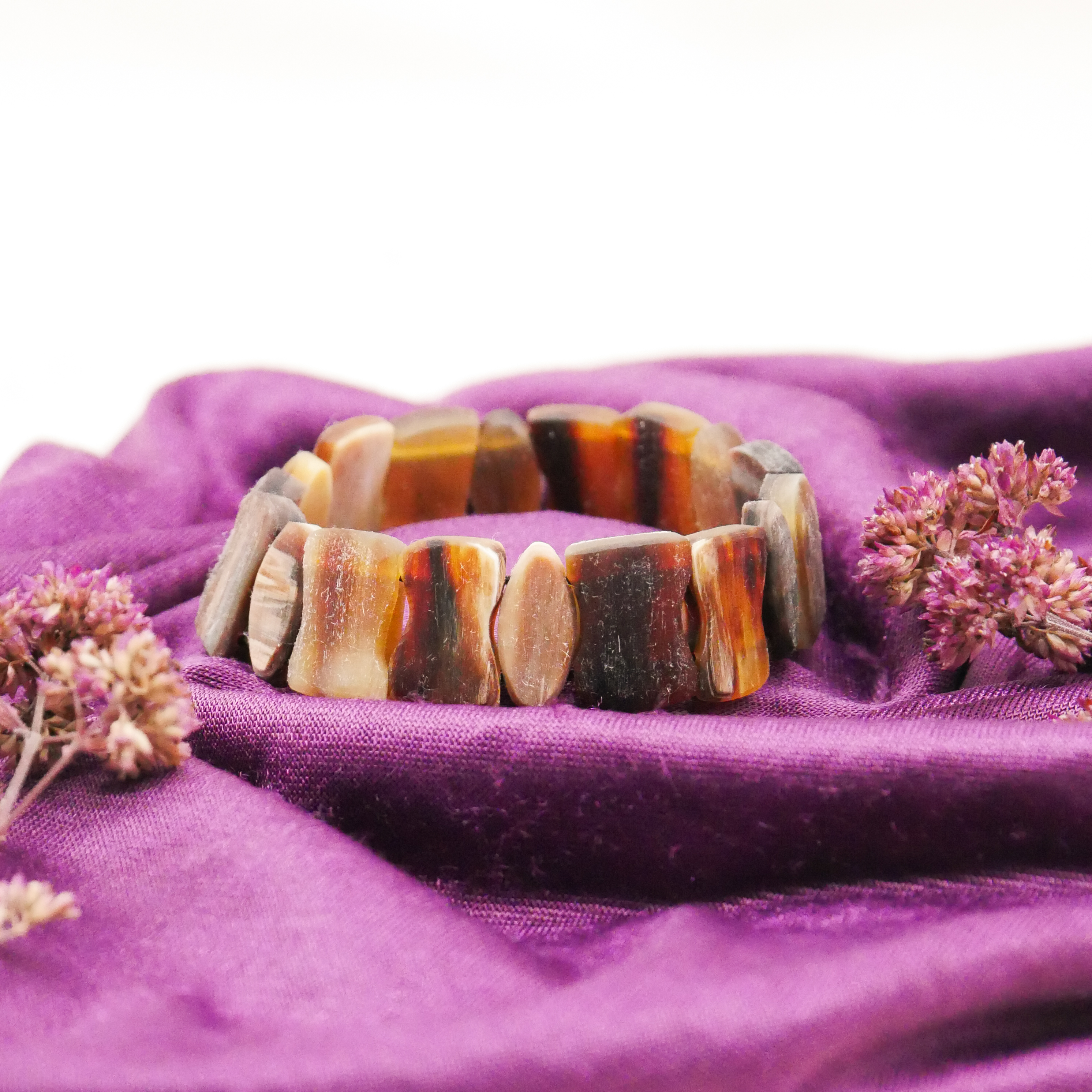 "Craft-Art", Horn Armband auf Gummi verschiedene Formen, braunes Horn matt 