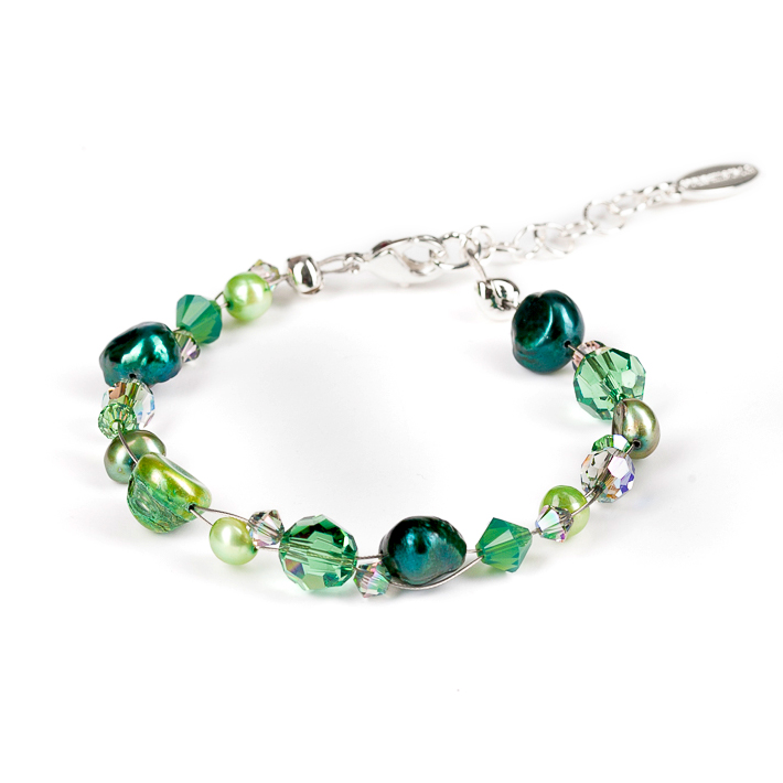 "Freshwater Pearls" 2er Armband aus Süßwasserperlen und Swarovski Elementen, green-erinite