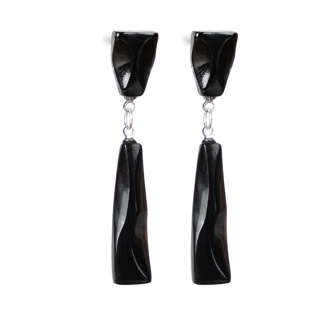 "Art Craft" black stud earrins made buffalo horn, divided up into 2 parts